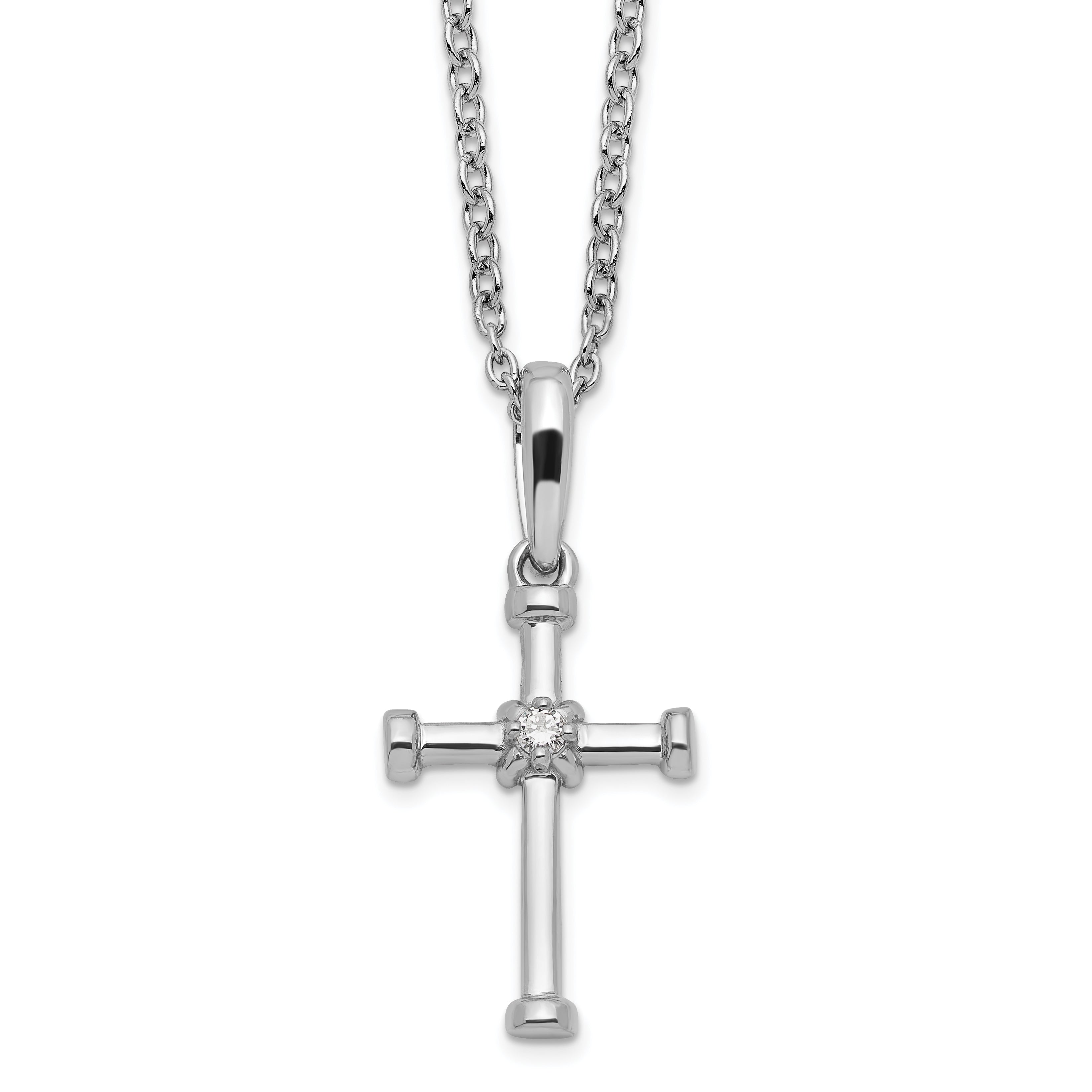 White Ice Sterling Silver Rhodium-Rhodium-Plated 18 Inch Diamond Cross Necklace with 2 Inch Extender Main image