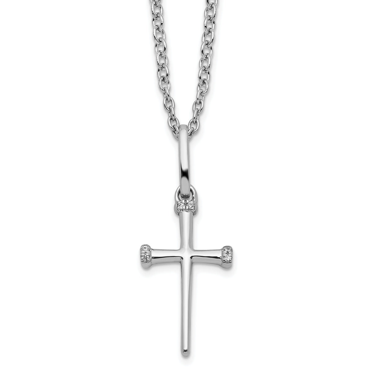White Ice Sterling Silver Rhodium-Rhodium-Plated 18 Inch Diamond Cross Necklace with 2 Inch Extender