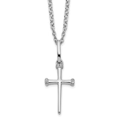 White Ice Sterling Silver Rhodium-Rhodium-Plated 18 Inch Diamond Cross Necklace with 2 Inch Extender