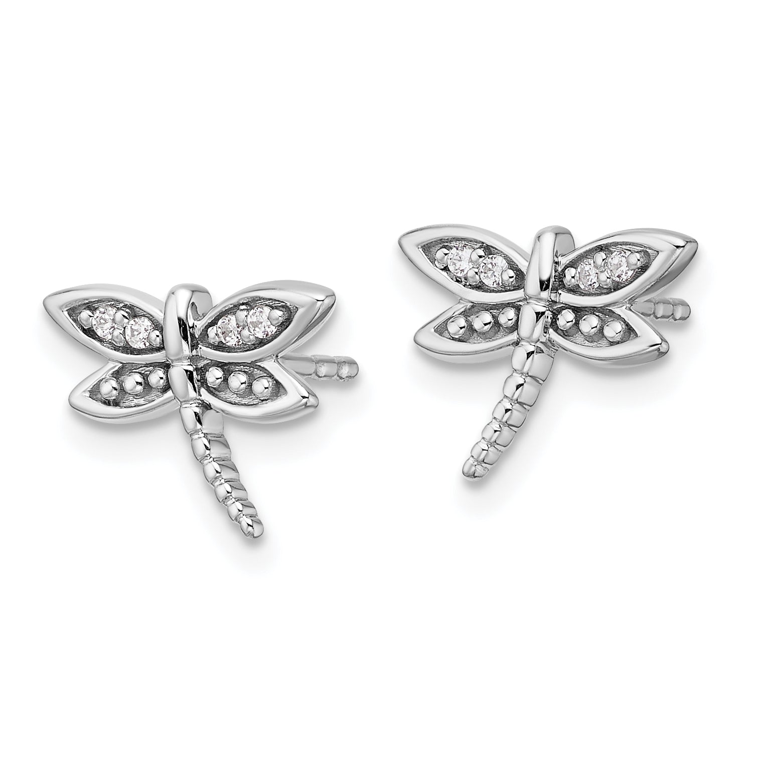 White Ice Sterling Silver Rhodium-plated Diamond Dragonfly Post Earrings Secondary image