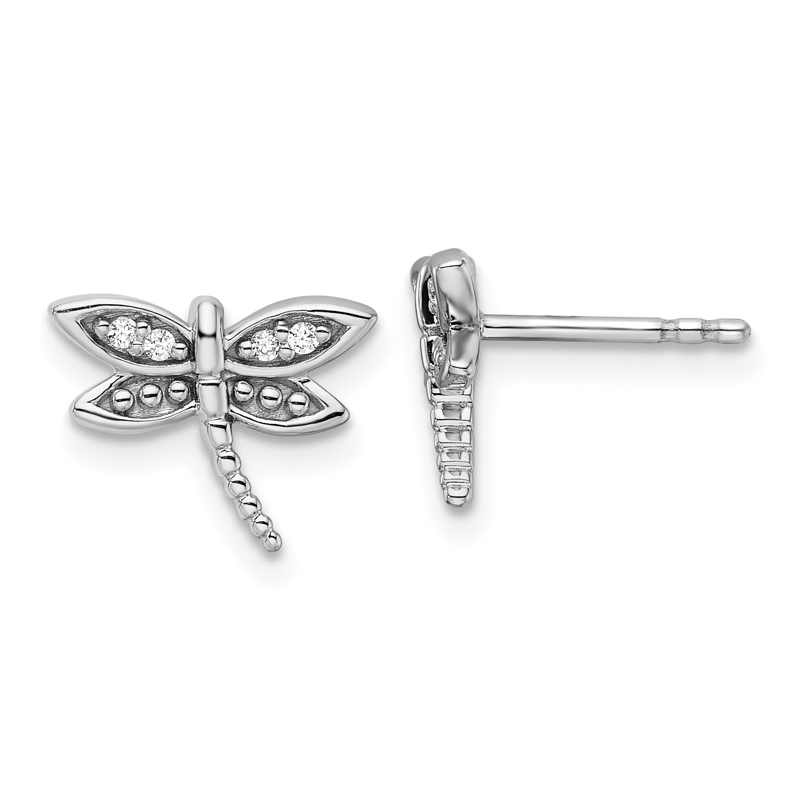 White Ice Sterling Silver Rhodium-plated Diamond Dragonfly Post Earrings