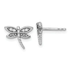 White Ice Sterling Silver Rhodium-plated Diamond Dragonfly Post Earrings
