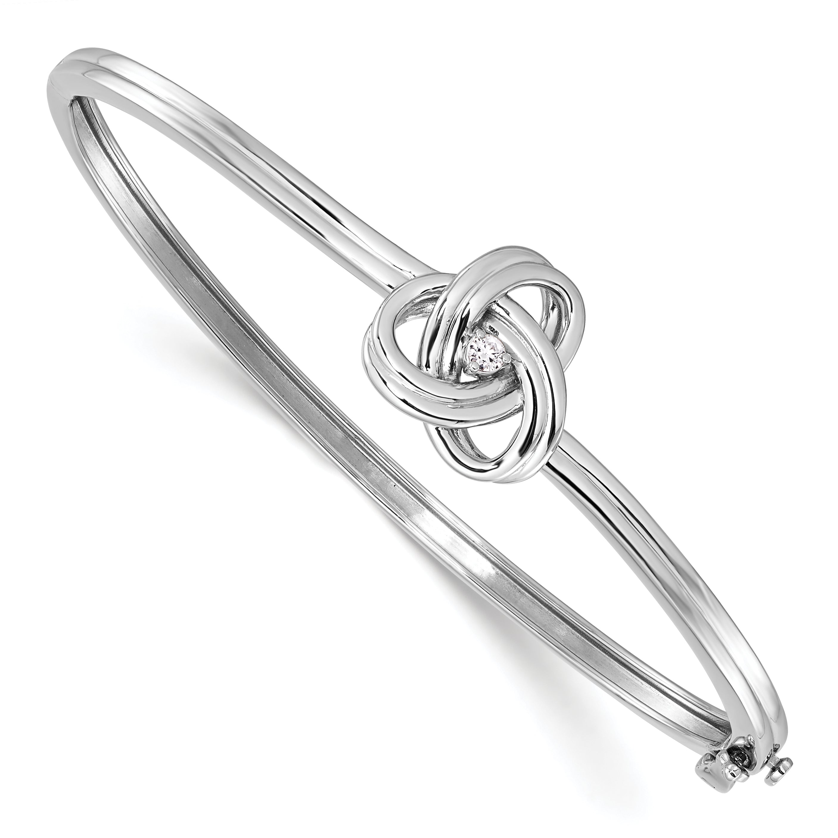 White Ice Sterling Silver Rhodium-Rhodium-Plated Diamond Love Knot Hinged Bangle Bracelet Main image