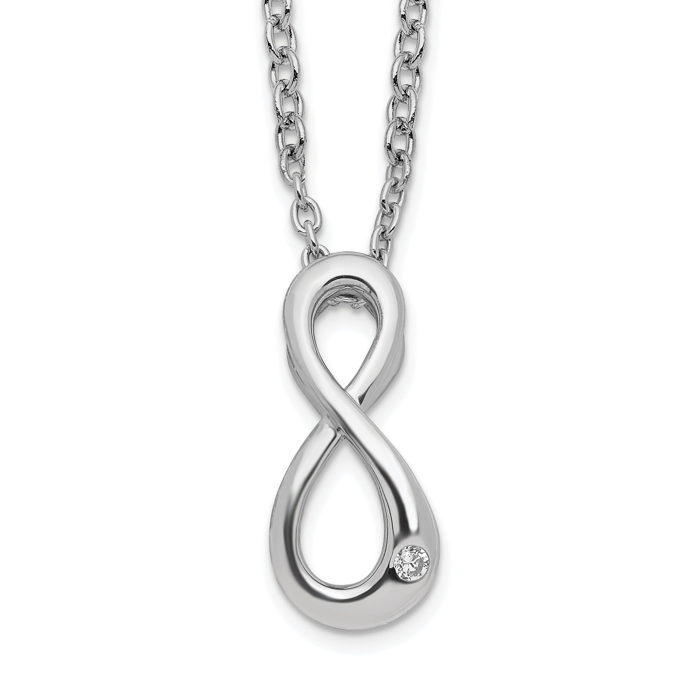 White Ice Sterling Silver Rhodium-Rhodium-Plated 18 Inch Diamond Infinity Symbol Necklace with 2 Inch Extender