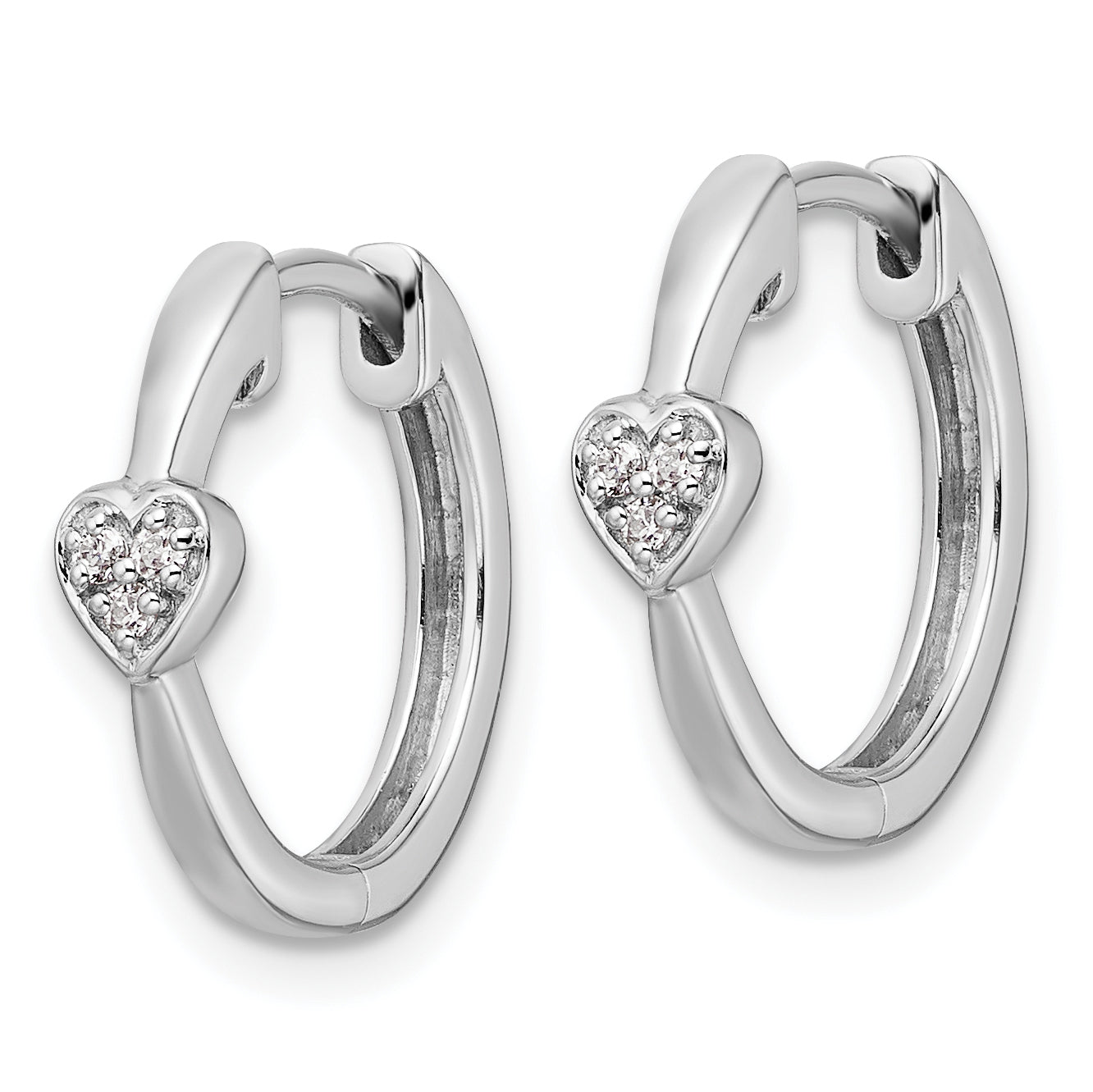 White Ice Sterling Silver Rhodium-plated Diamond Heart Hinged Hoop Earrings Secondary image