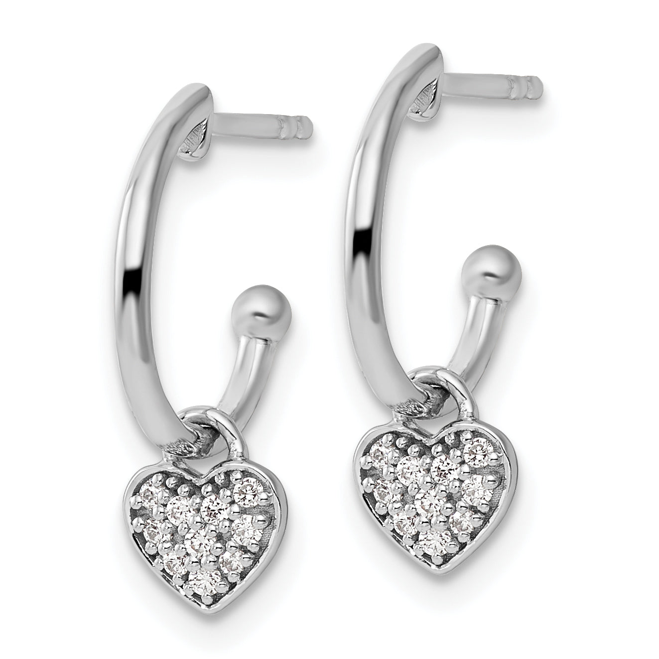 White Ice Sterling Silver Rhodium-plated Diamond Heart Dangle J-Hoop Post Earrings Secondary image