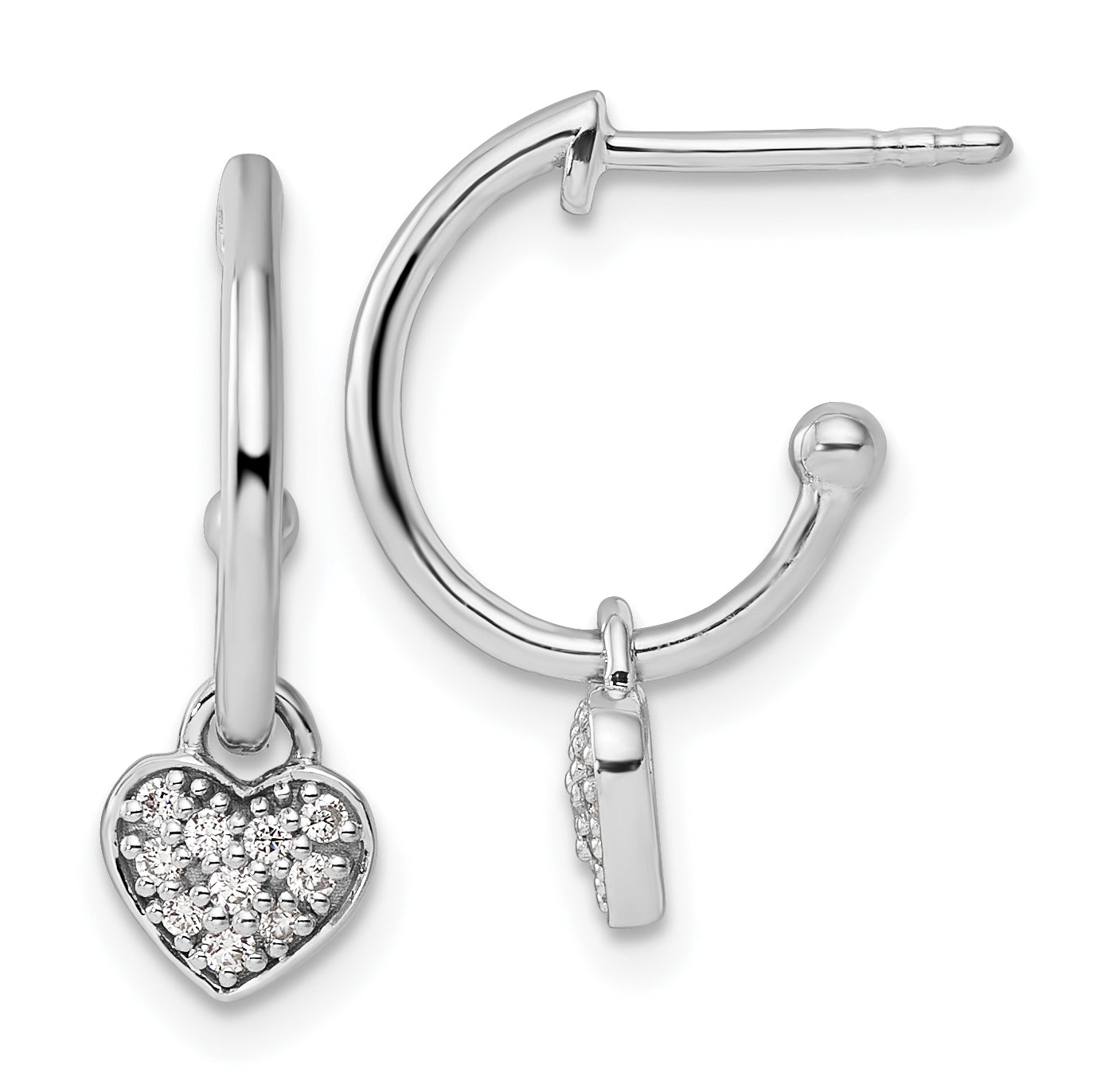 White Ice Sterling Silver Rhodium-plated Diamond Heart Dangle J-Hoop Post Earrings Main image