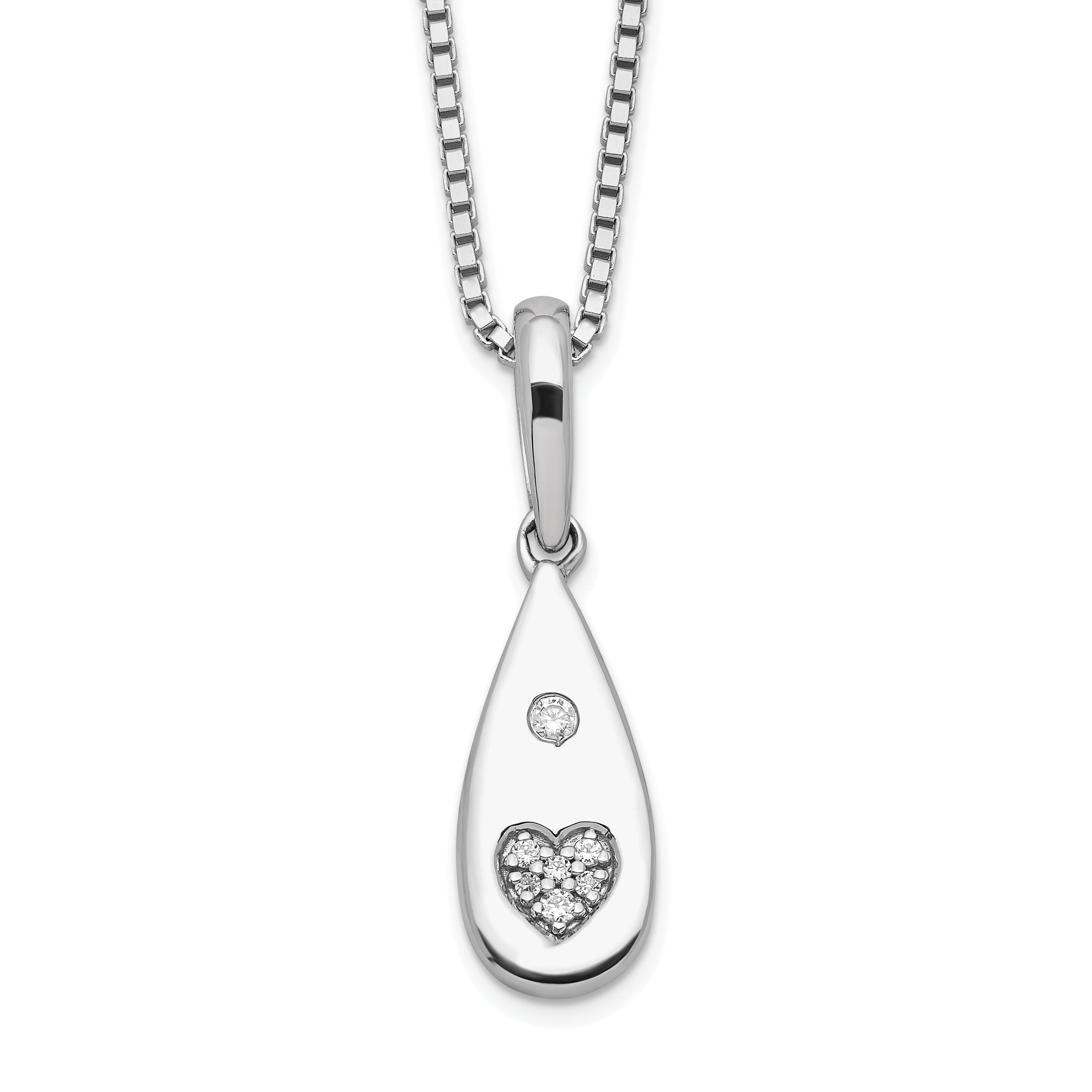 White Ice Sterling Silver Rhodium-Rhodium-Plated 18 Inch Diamond Heart Teardrop Necklace with 2 Inch Extender Main image