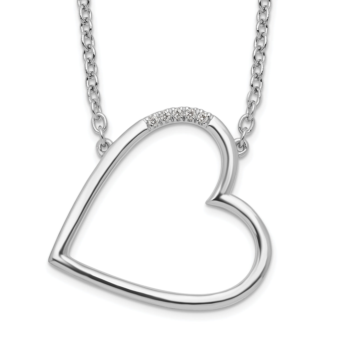 White Ice Sterling Silver Rhodium-Rhodium-Plated 18 Inch Diamond Sideways Open Heart Necklace