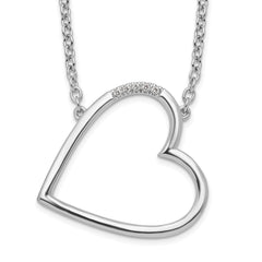 White Ice Sterling Silver Rhodium-Rhodium-Plated 18 Inch Diamond Sideways Open Heart Necklace