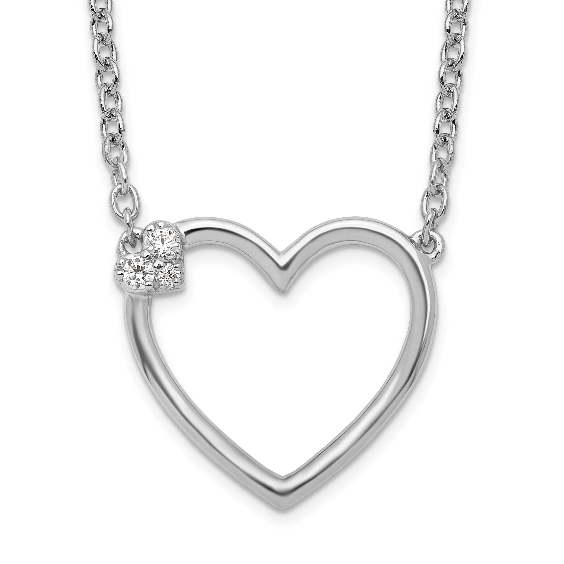 White Ice Sterling Silver Rhodium-Rhodium-Plated 18 Inch Diamond Open Heart Necklace