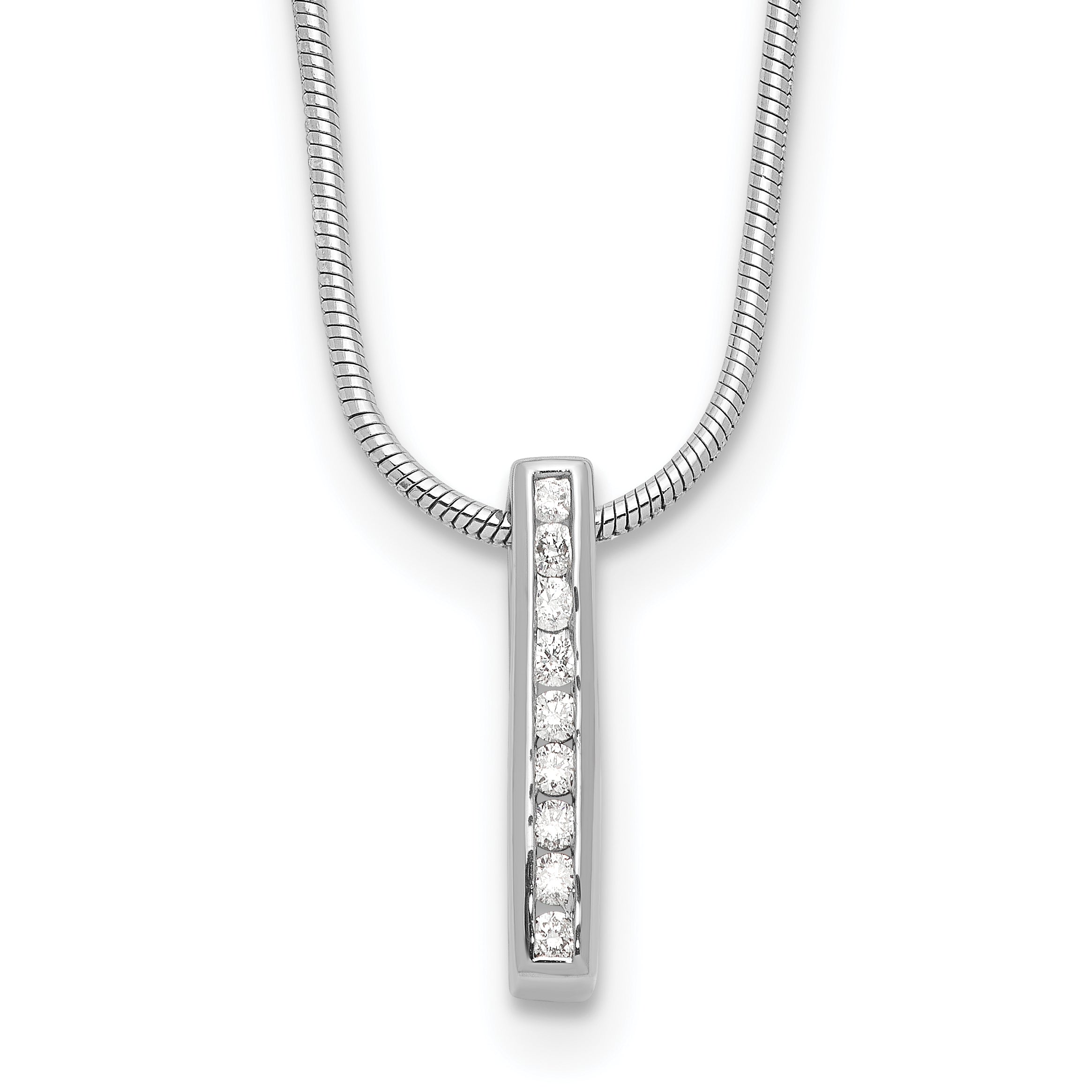 White Ice Sterling Silver Rhodium-Rhodium-Plated 18 Inch Chanel-set Diamond Vertical Bar Necklace with 2 Inch Extender