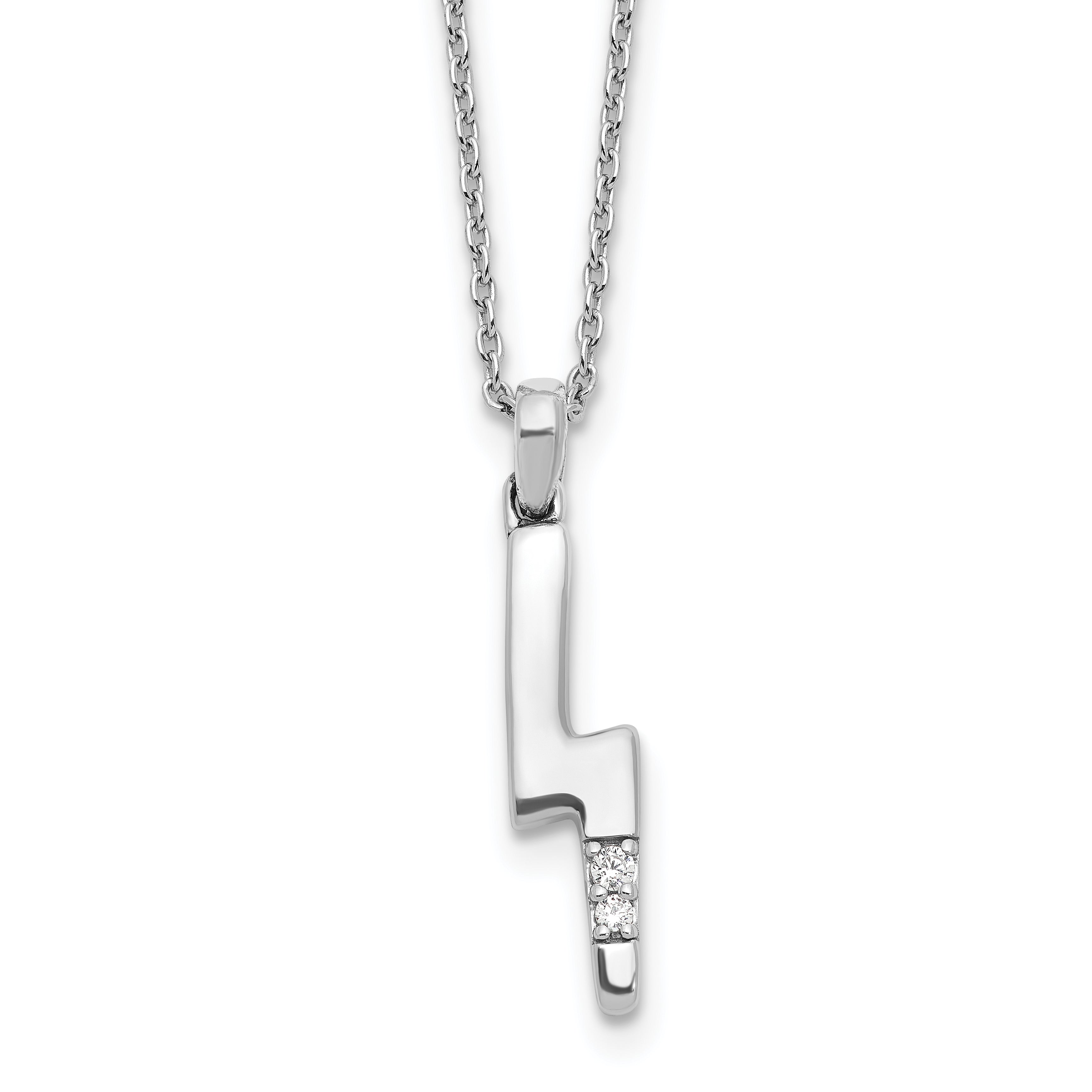 White Ice Sterling Silver Rhodium-Rhodium-Plated 18 inch Diamond Lightning Bolt Necklace plus 2 inch Extender Main image