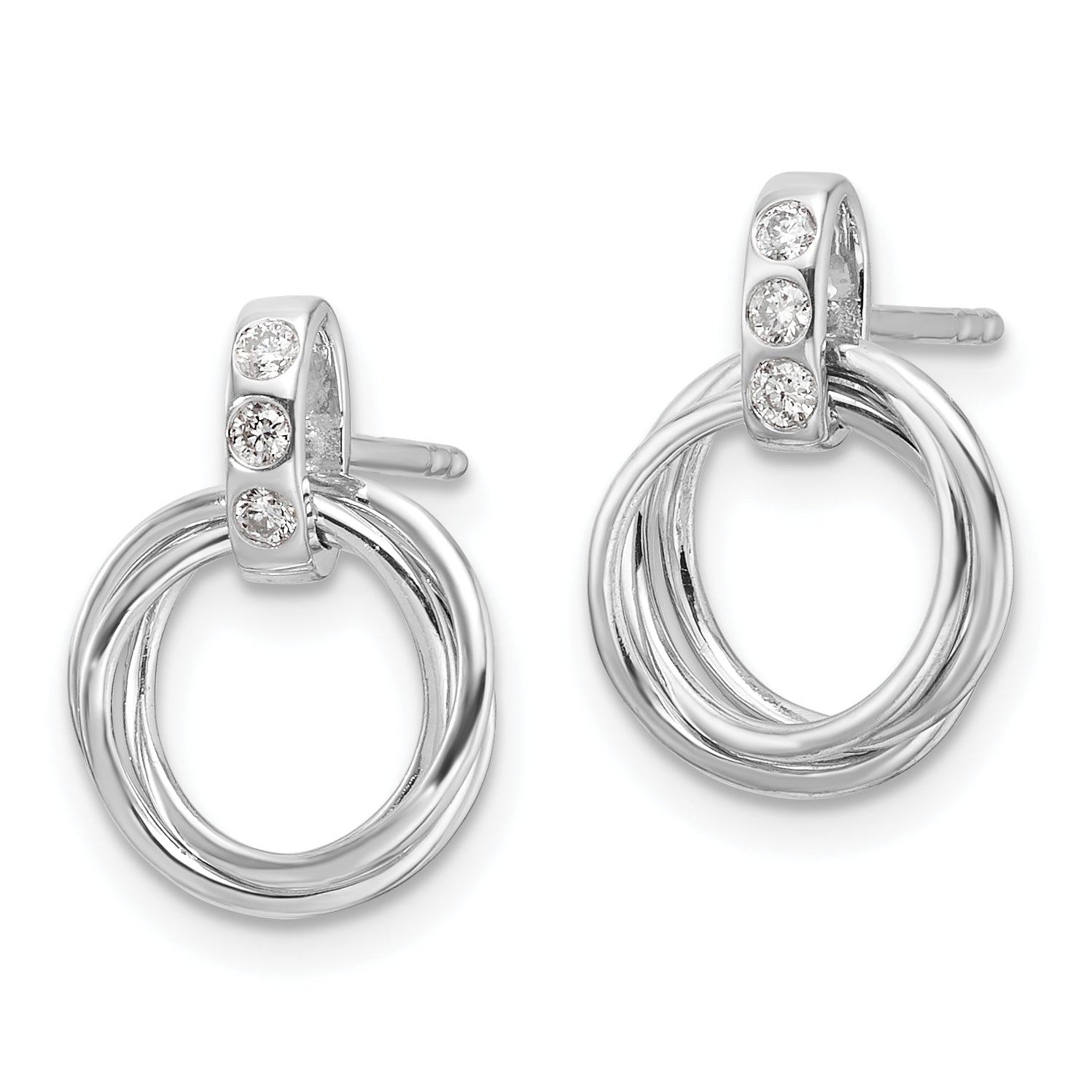 White Ice Sterling Silver Rhodium-plated Diamond Three Ring Post Earrings Secondary image