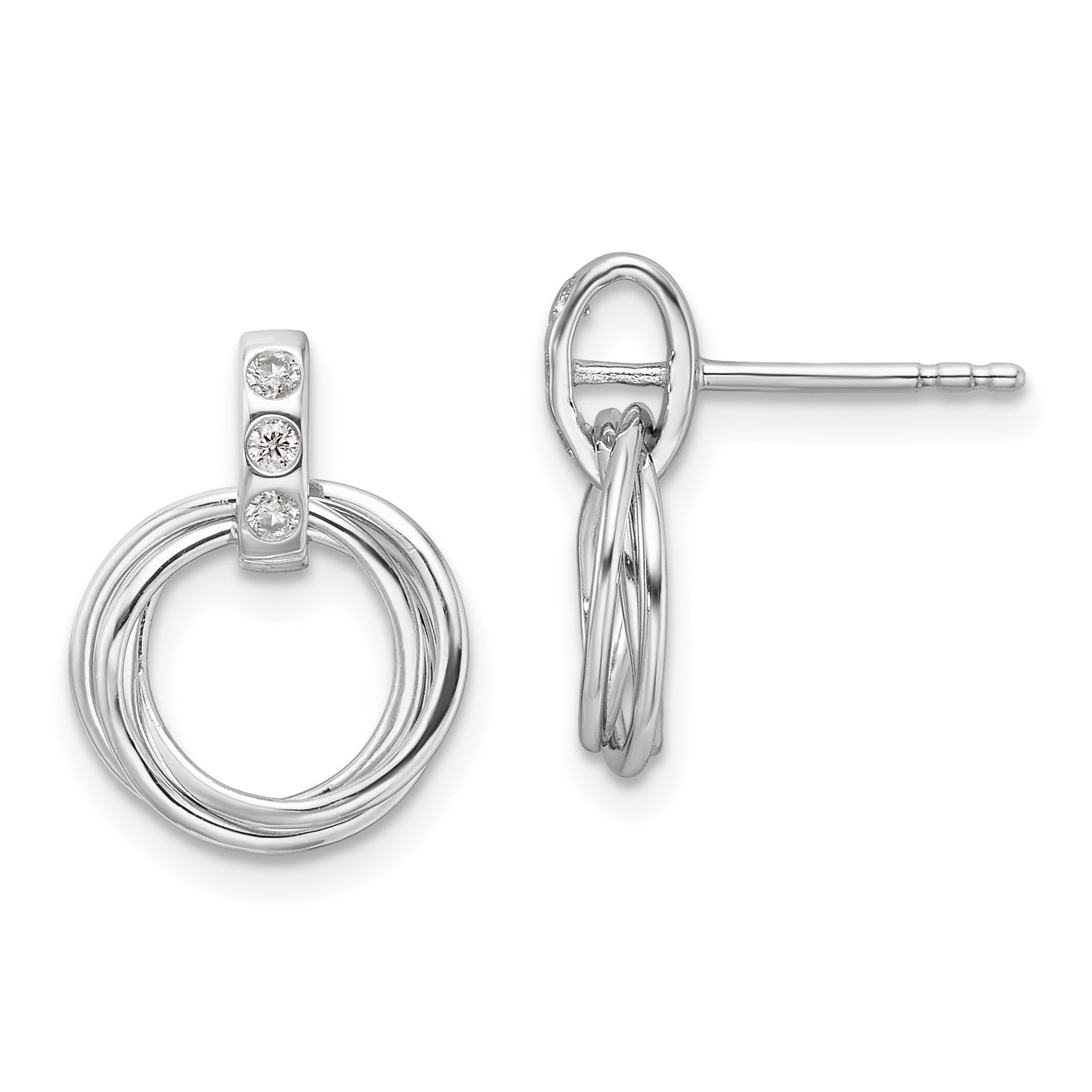 White Ice Sterling Silver Rhodium-plated Diamond Three Ring Post Earrings Main image