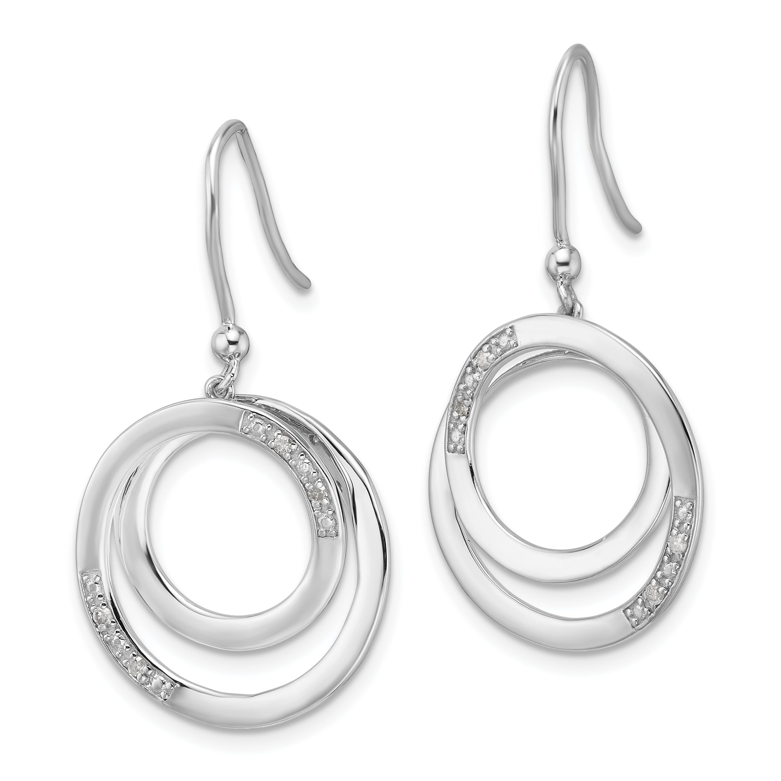 White Ice Sterling Silver Rhodium-plated Fancy Diamond Circle Shepherd Hook Dangle Earrings Secondary image