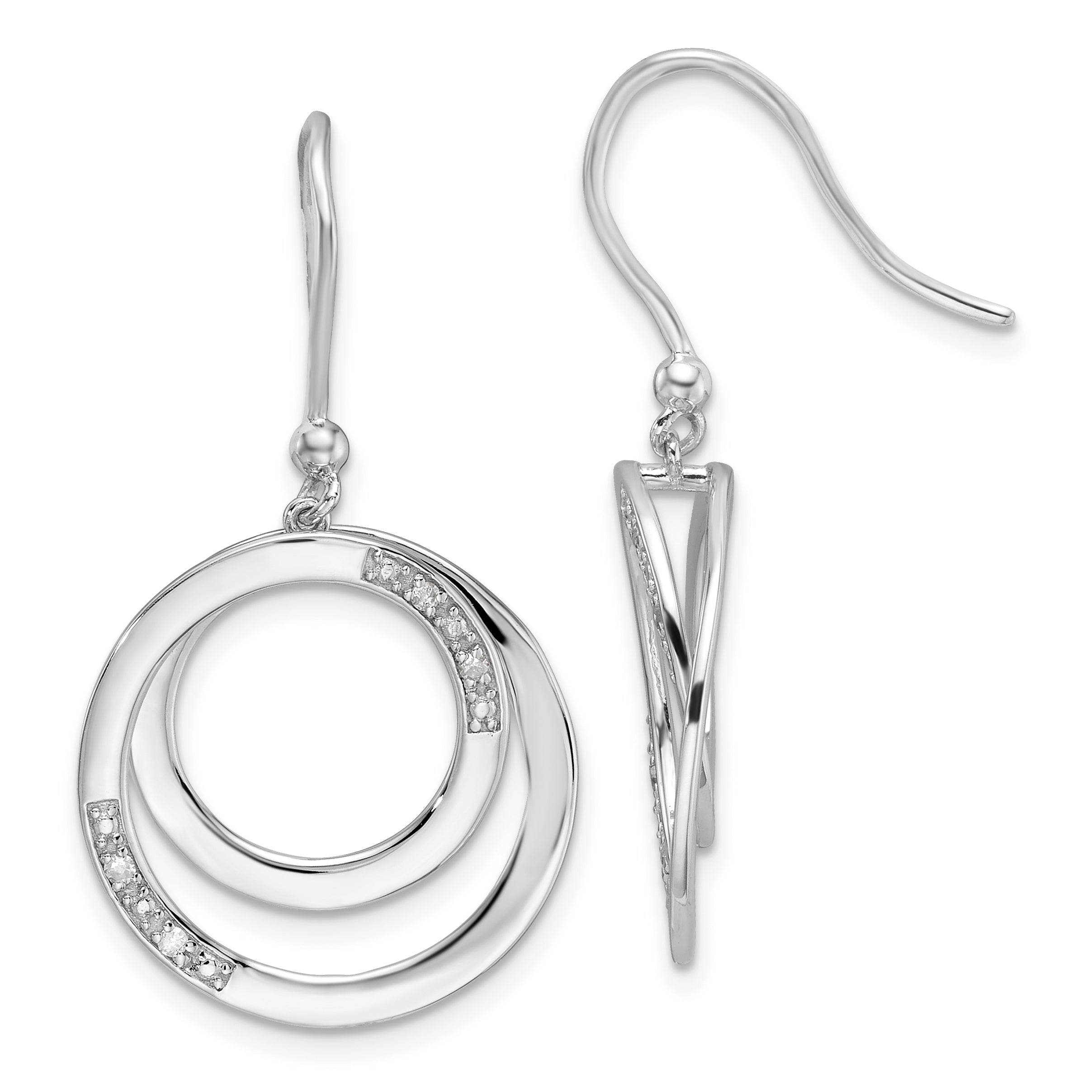 White Ice Sterling Silver Rhodium-plated Fancy Diamond Circle Shepherd Hook Dangle Earrings Main image