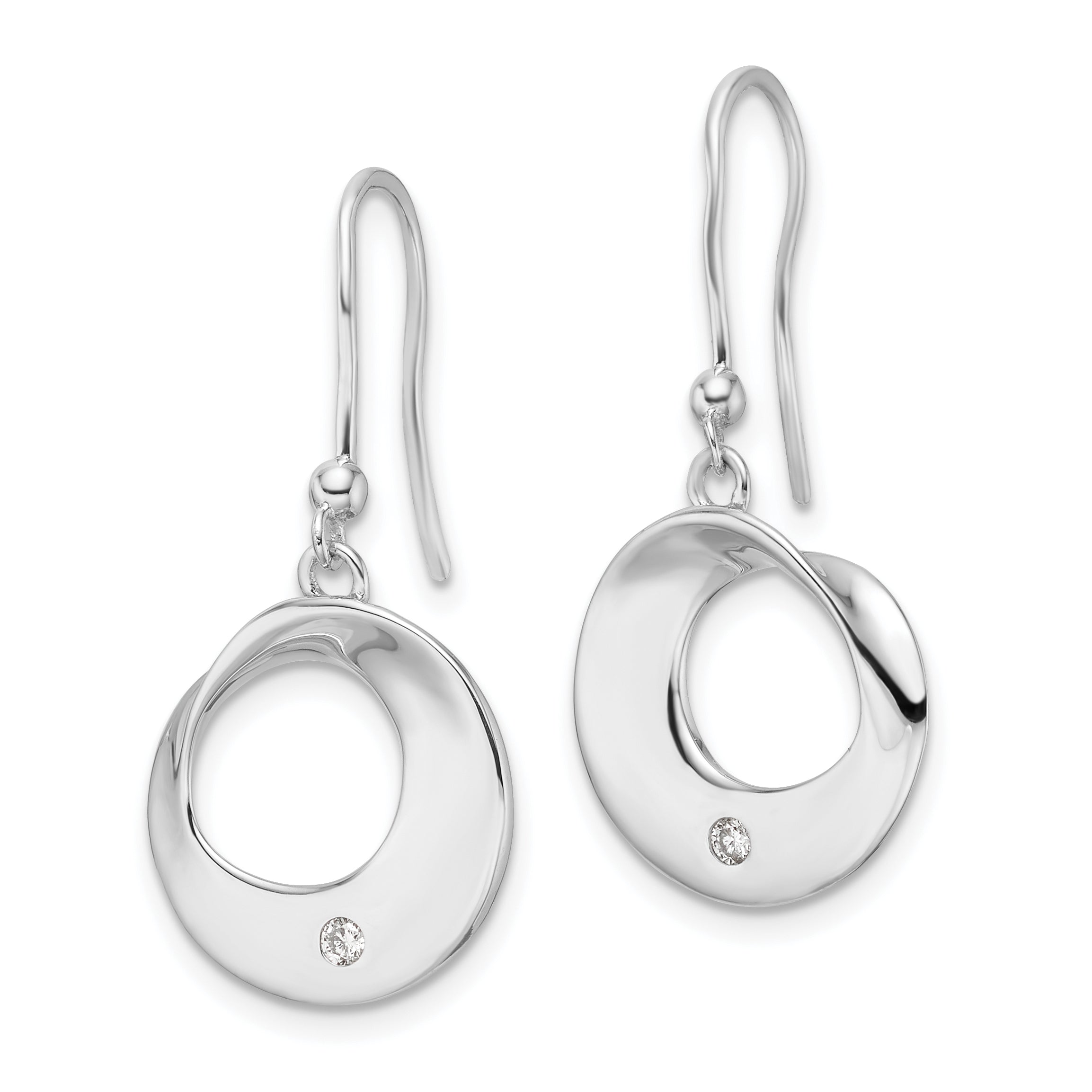 White Ice Sterling Silver Rhodium-plated Diamond Circle Shepherds Hook Dangle Earrings Secondary image