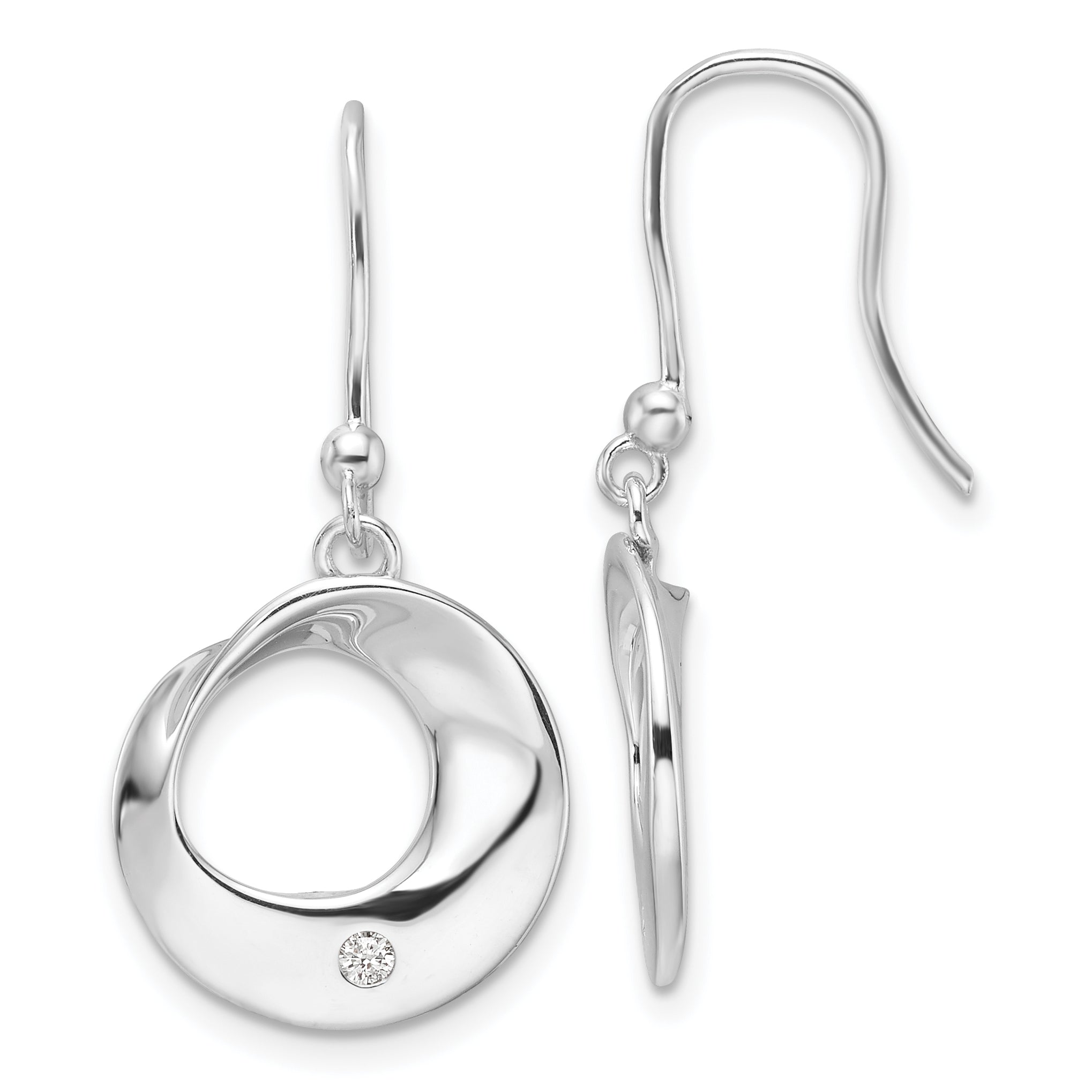 White Ice Sterling Silver Rhodium-plated Diamond Circle Shepherds Hook Dangle Earrings Main image