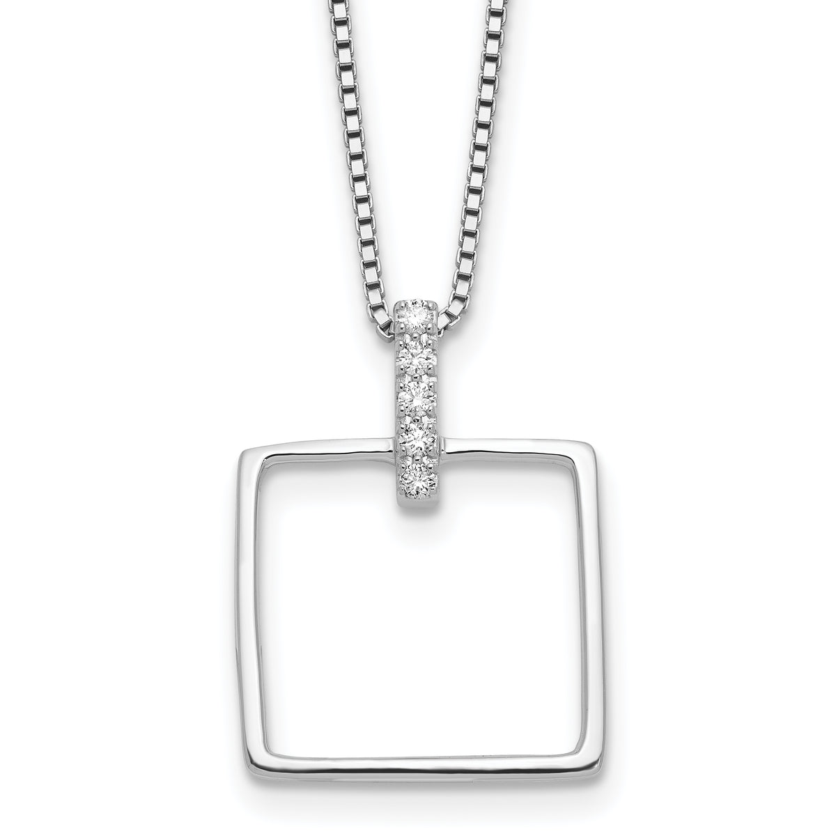 White Ice Sterling Silver Rhodium-Rhodium-Plated 18 inch Diamond Open Square Necklace plus 2 inch Extention
