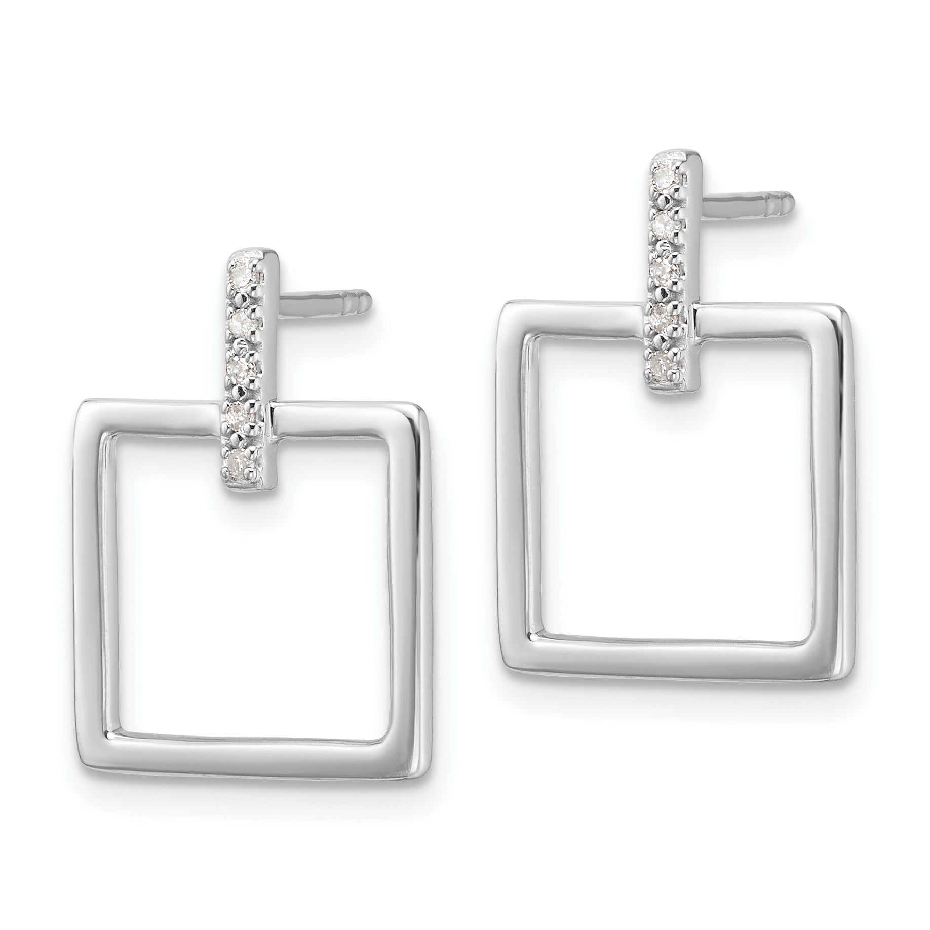 White Ice Sterling Silver Rhodium-plated Open Square Diamond Post Dangle Earrings Secondary image