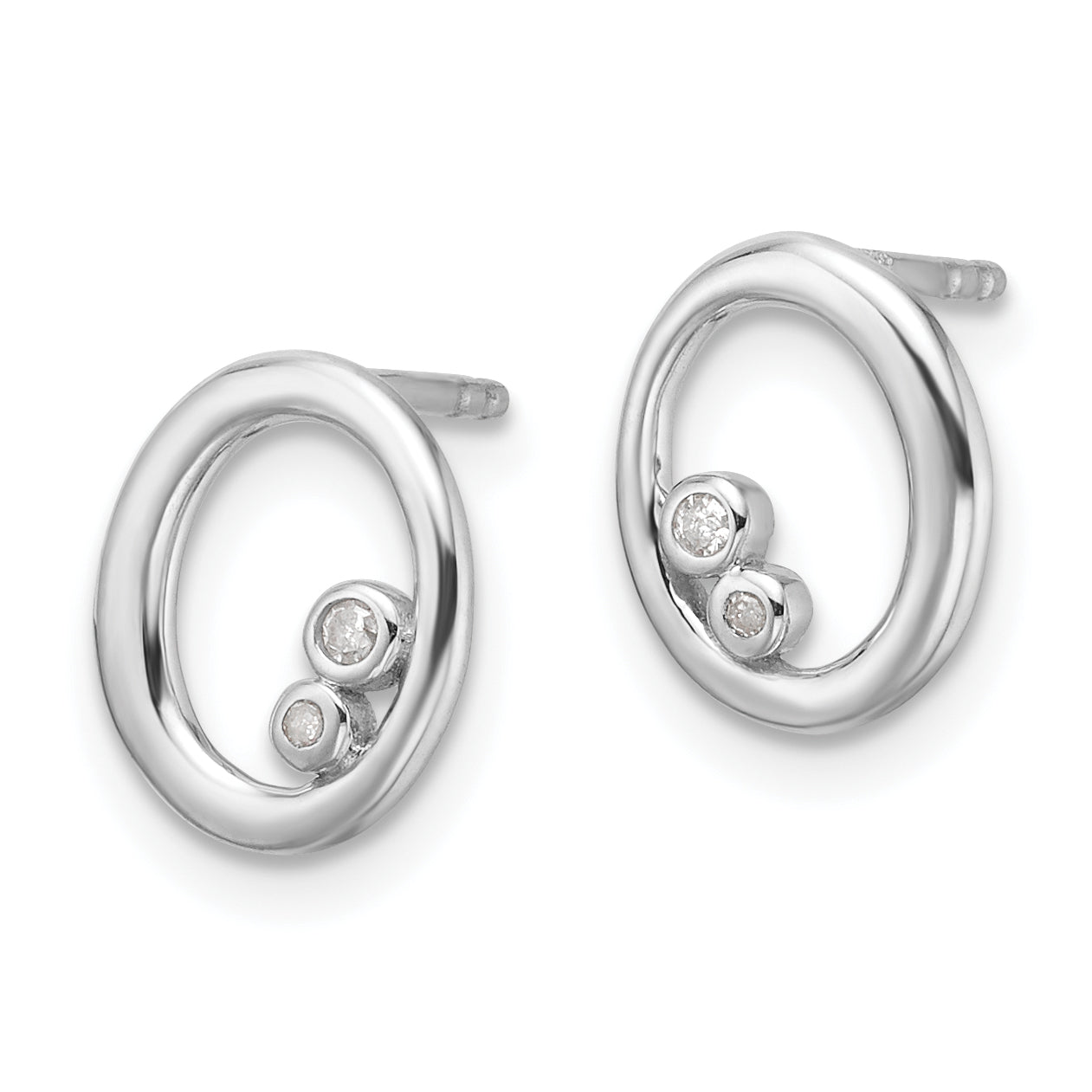 White Ice Sterling Silver Rhodium-plated Diamond Oval Post Earrings