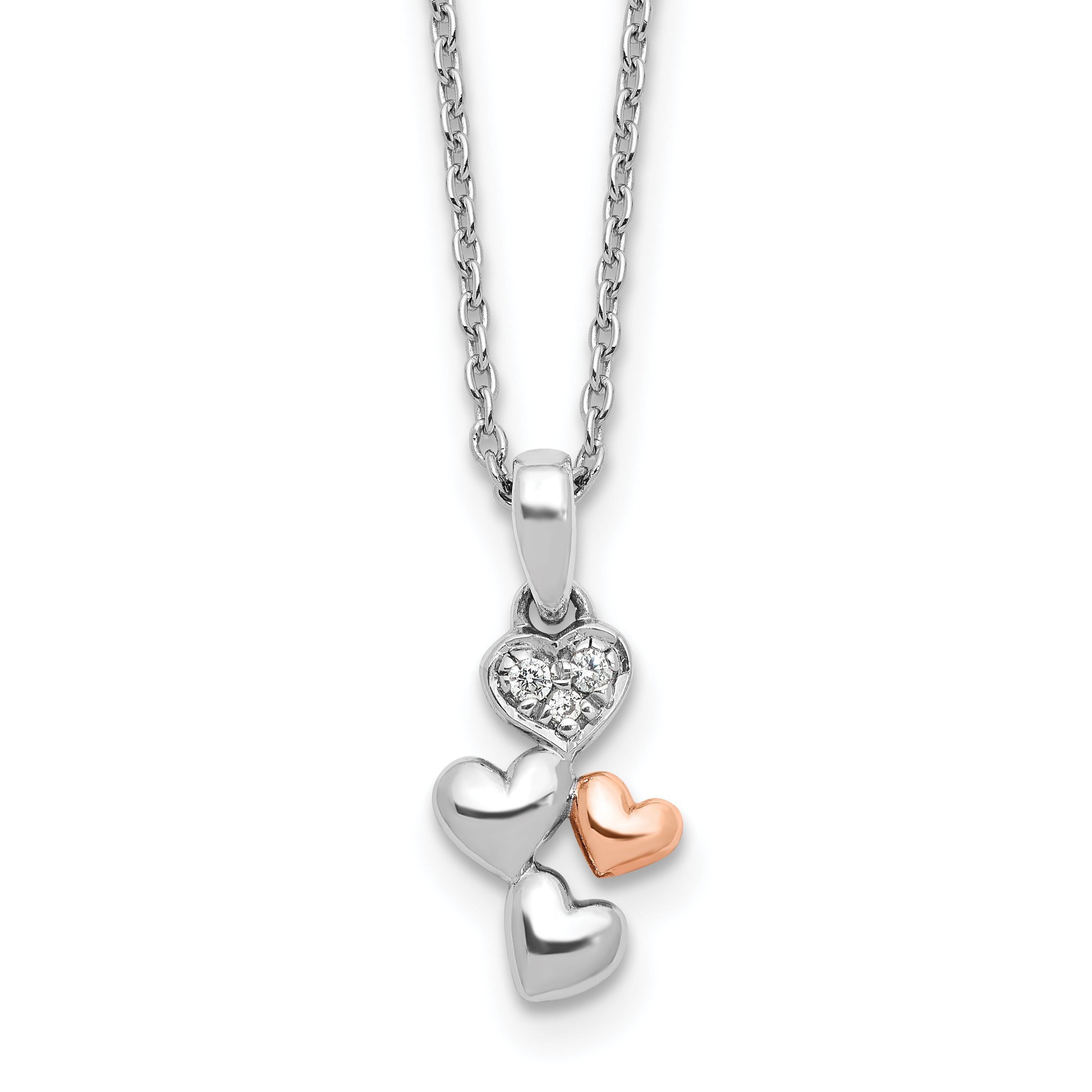 White Ice Sterling Silver Rhodium-Rhodium-Plated Rose-tone 18 inch Diamond Heart  Necklace with 2 inch Extender Main image