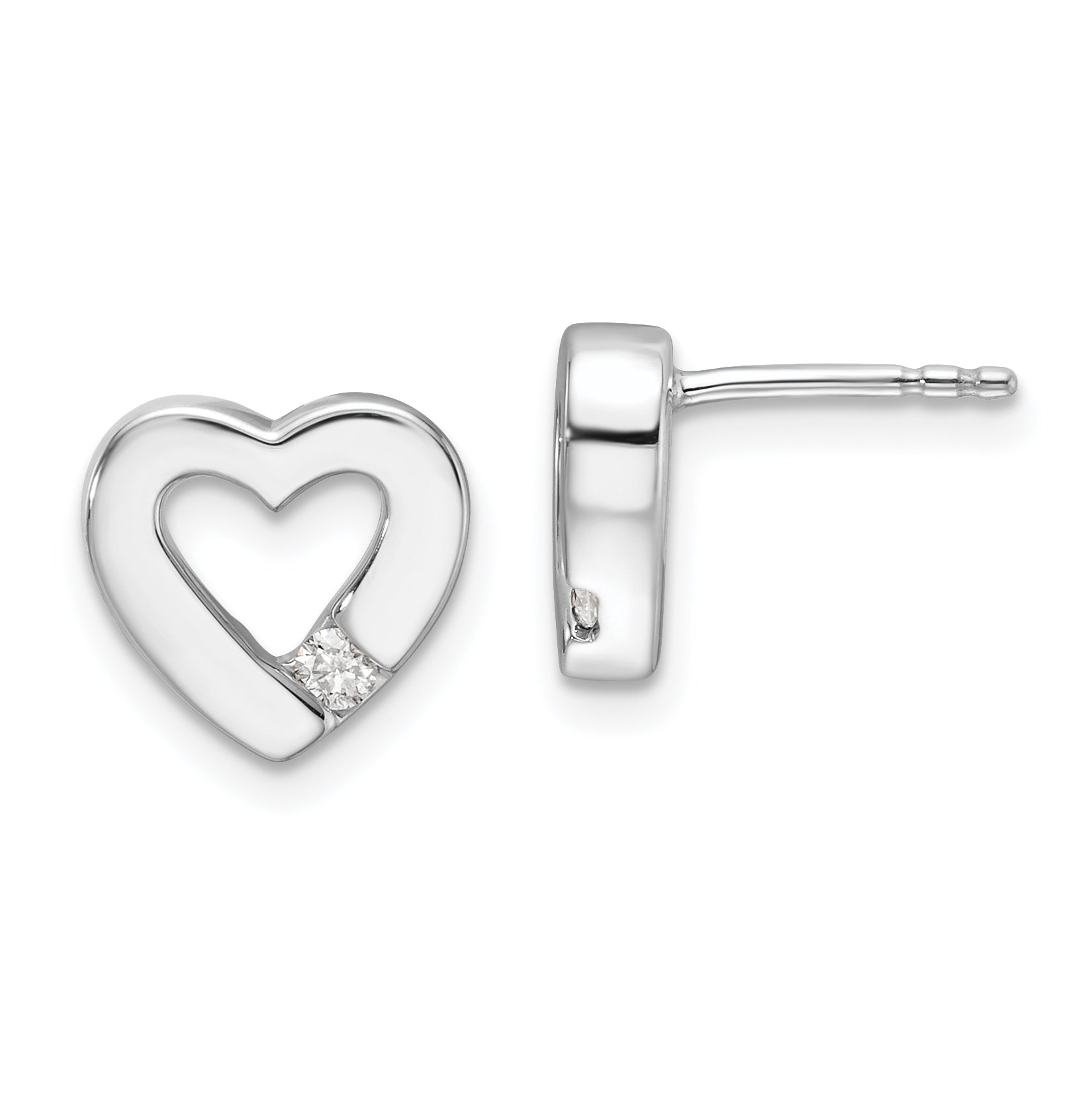 White Ice Sterling Silver Rhodium-plated Diamond Open Heart Post Earrings Main image