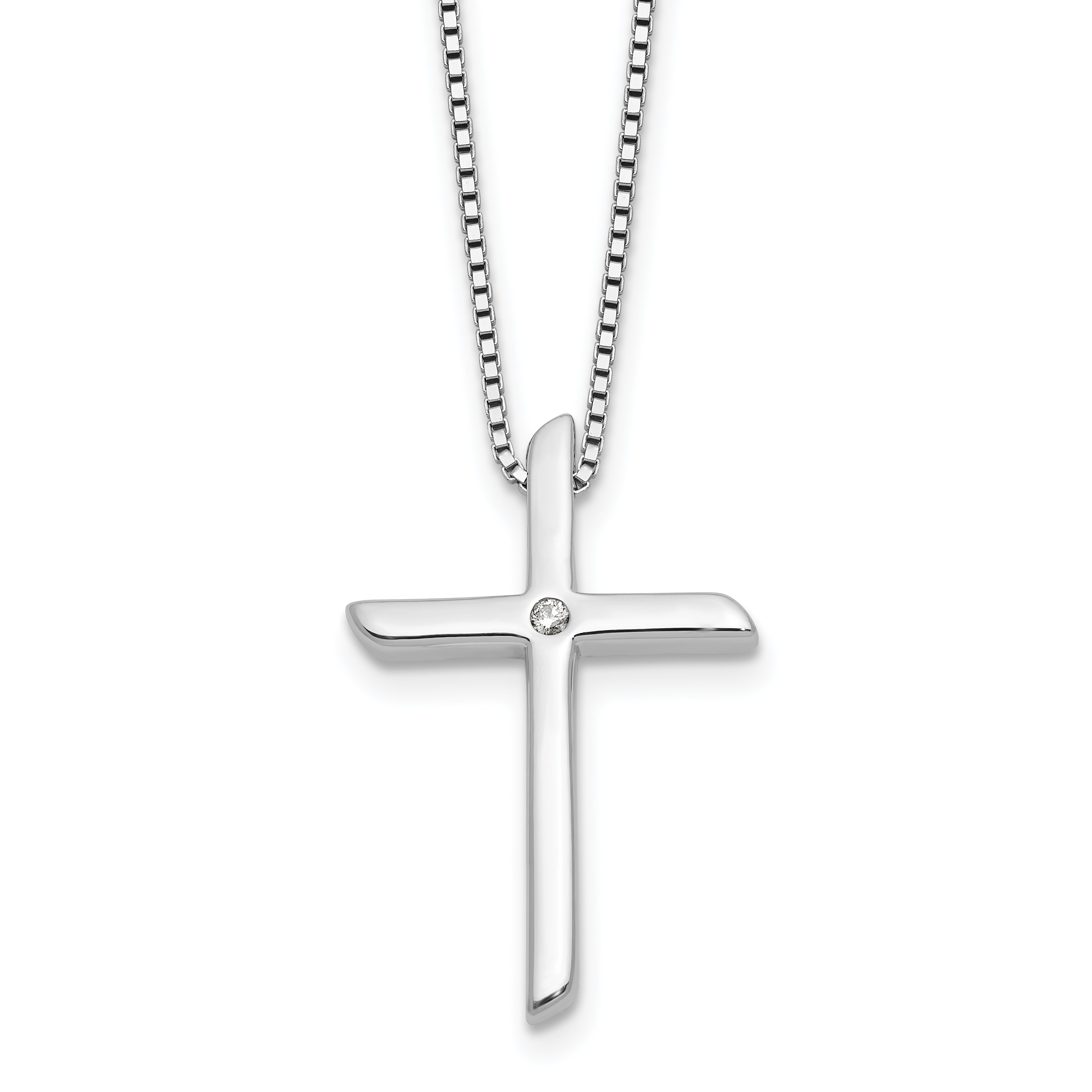 White Ice Sterling Silver Rhodium-Rhodium-Plated 18 inch Diamond Cross Necklace plus 2 inch Extender Main image
