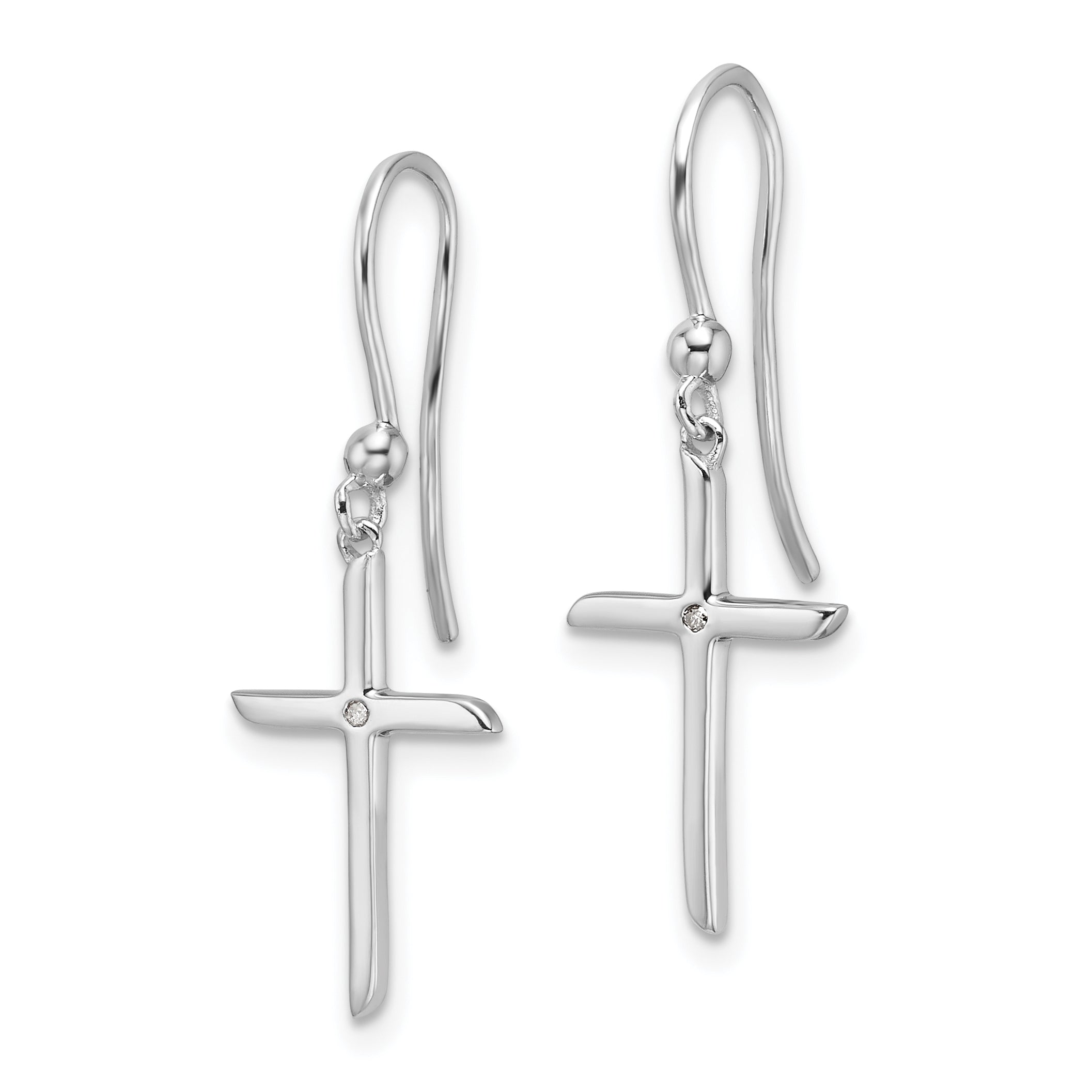 White Ice Sterling Silver Rhodium-plated Diamond Cross Shepherds Hook Dangle Earrings Secondary image