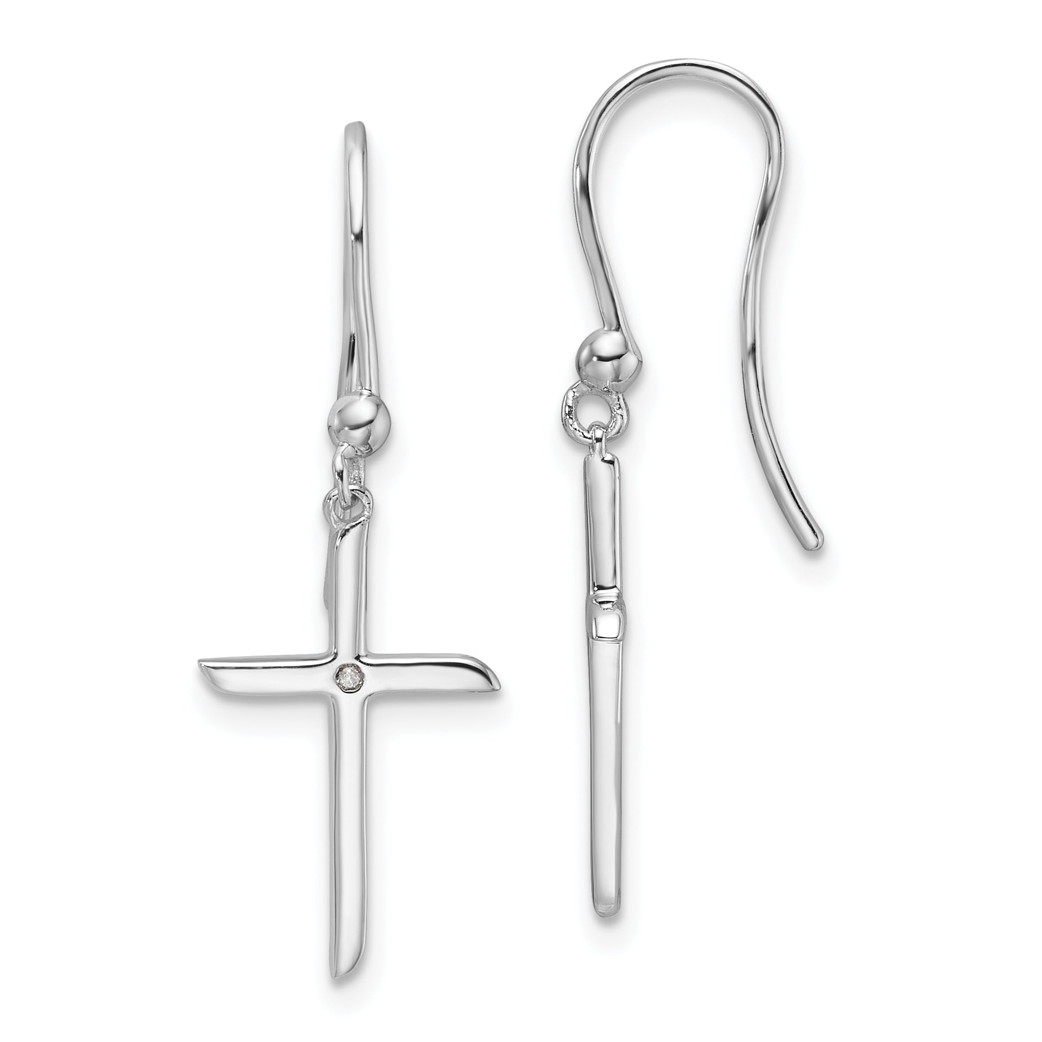 White Ice Sterling Silver Rhodium-plated Diamond Cross Shepherds Hook Dangle Earrings Main image