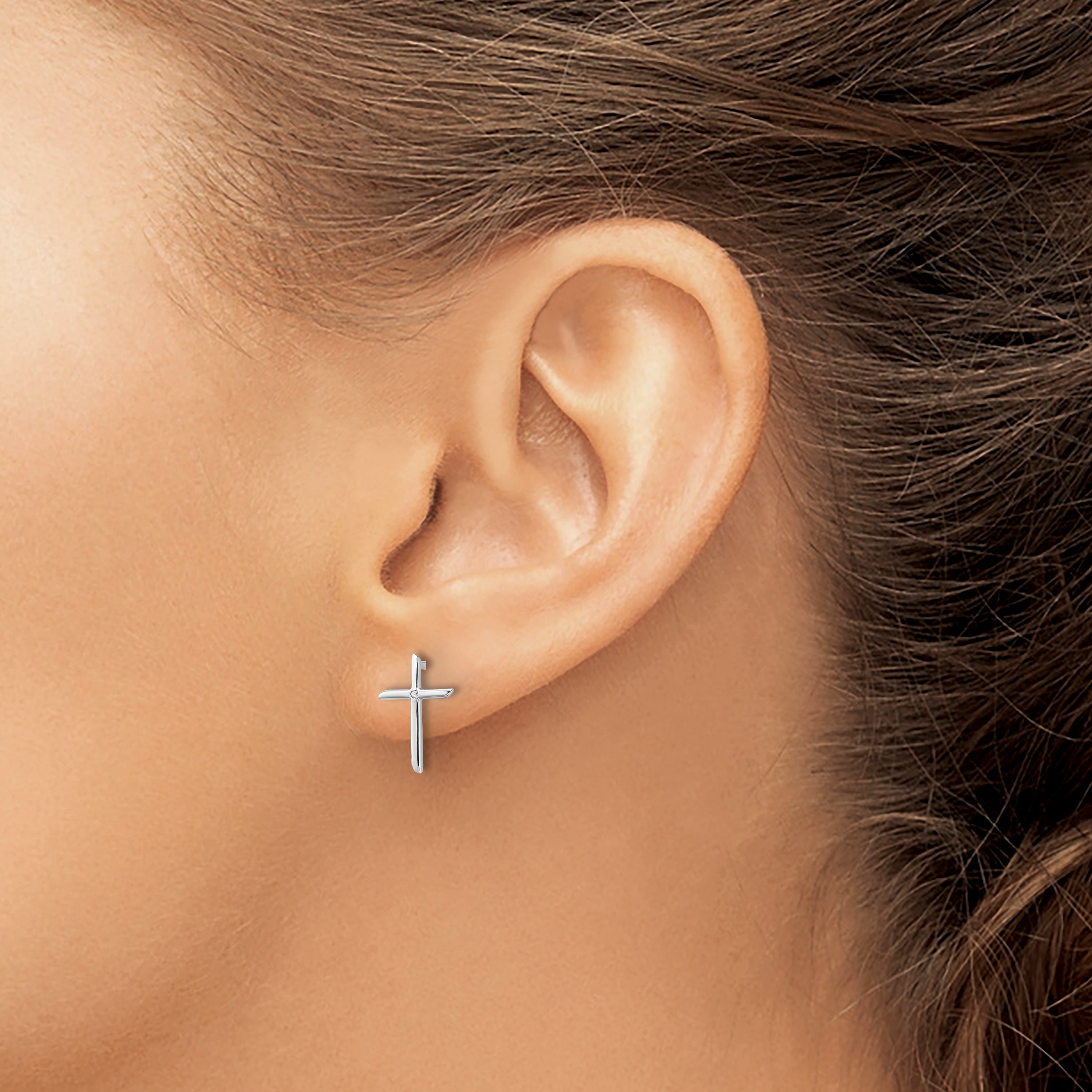 White Ice Sterling Silver Rhodium-plated Diamond Cross Post Earrings