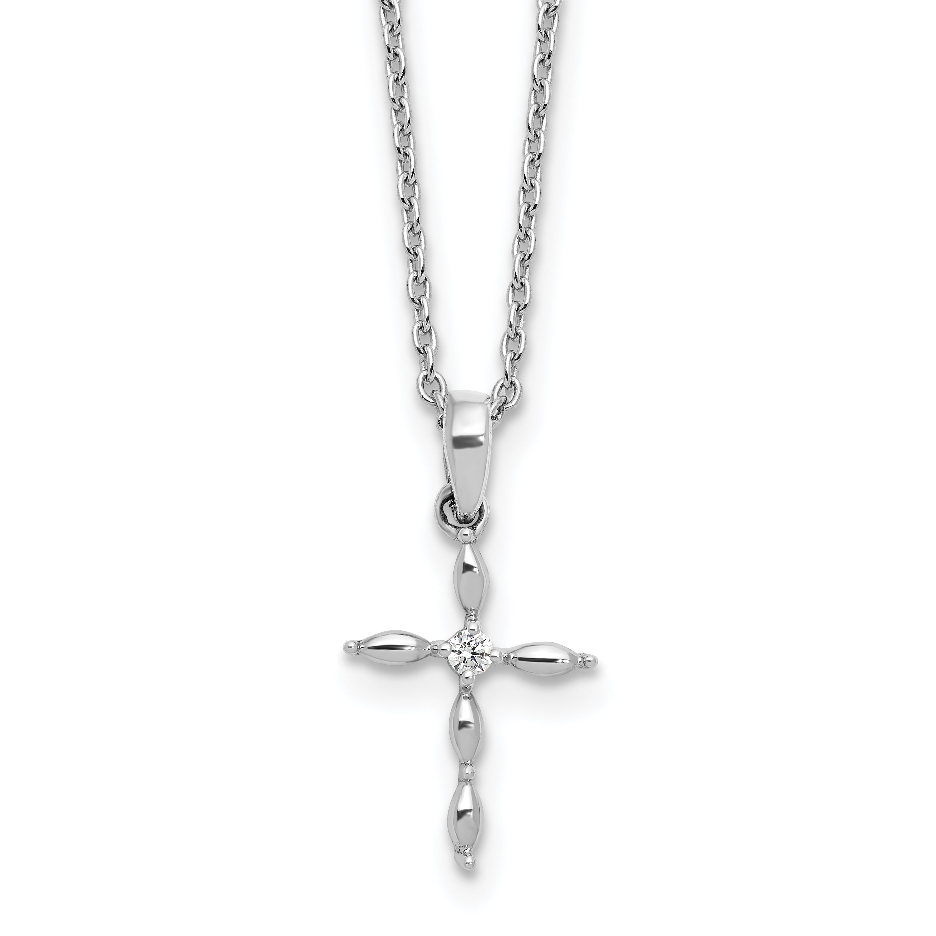 White Ice Sterling Silver Rhodium-Rhodium-Plated 18 inch Diamond Cross plus 2 inch Extender Main image