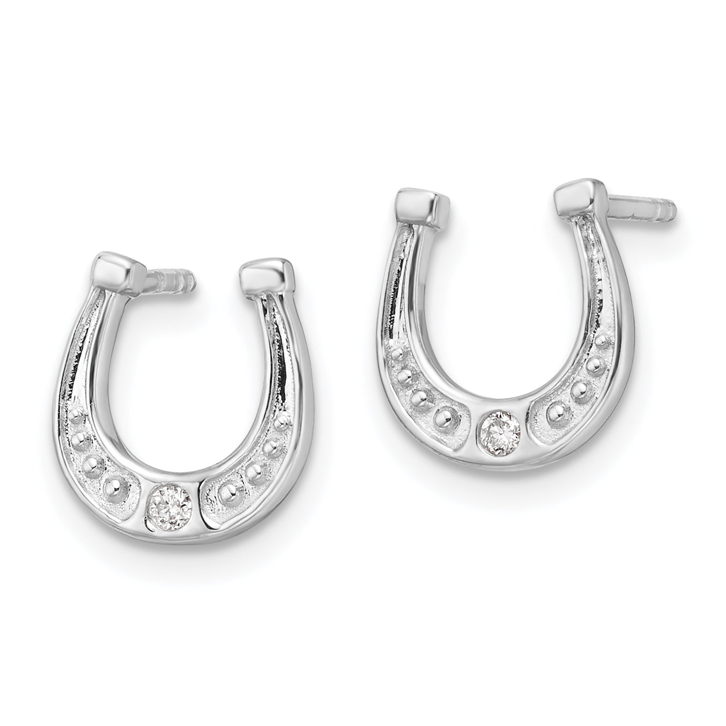 White Ice Sterling Silver Rhodium-plated Diamond Horseshoe Post Earrings Secondary image