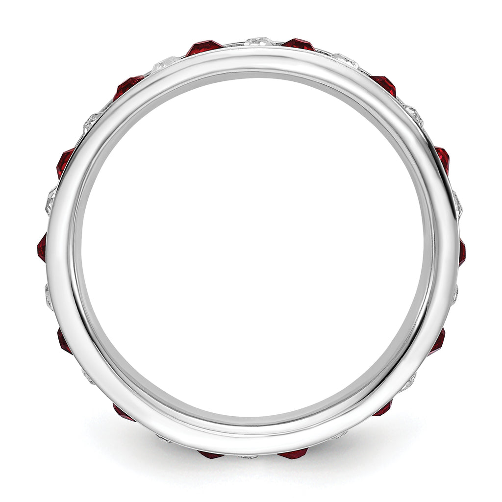 Sterling Silver Rhodium-plated Red and White Crystal Eternity Band
