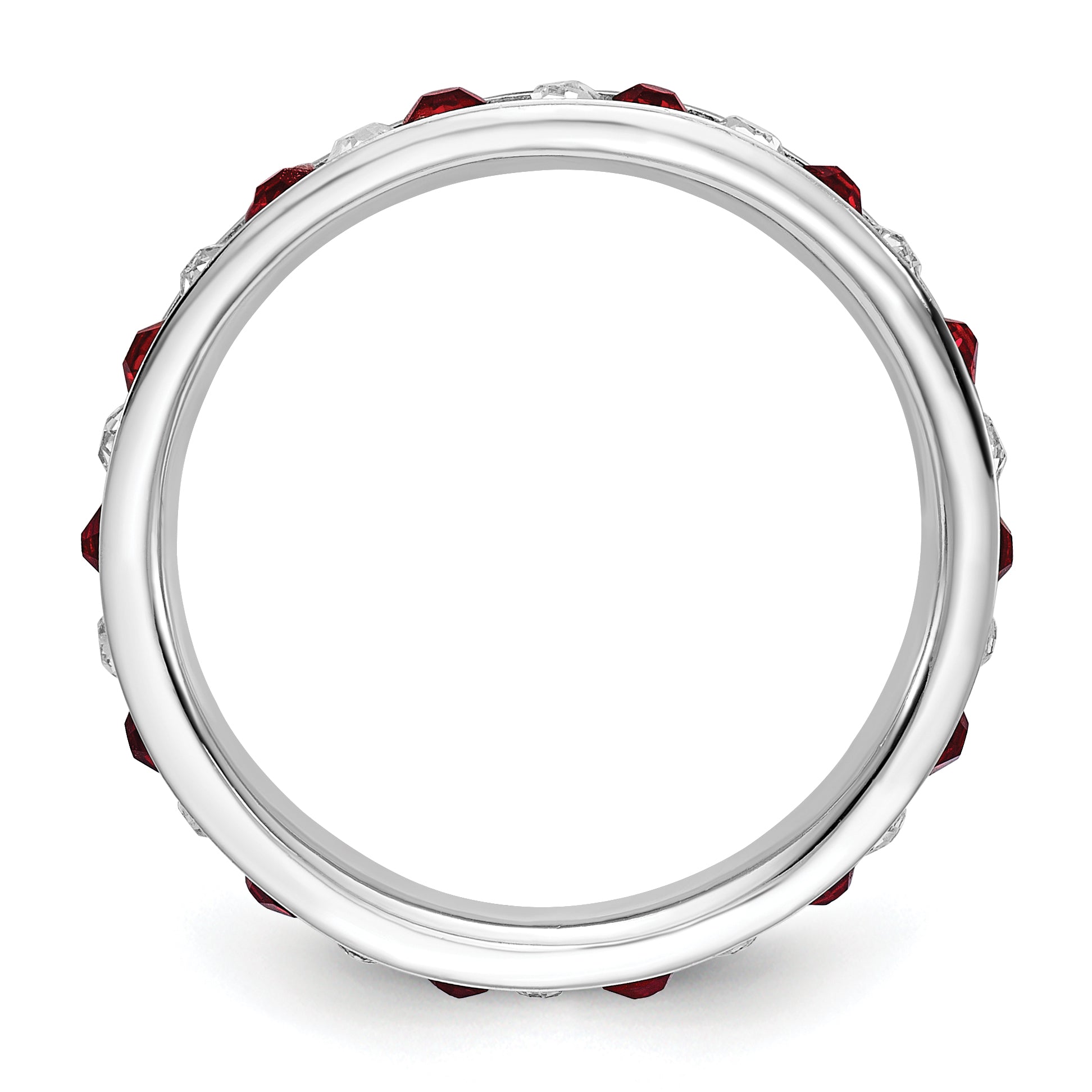 Sterling Silver Rhodium-plated Red and White Crystal Eternity Band