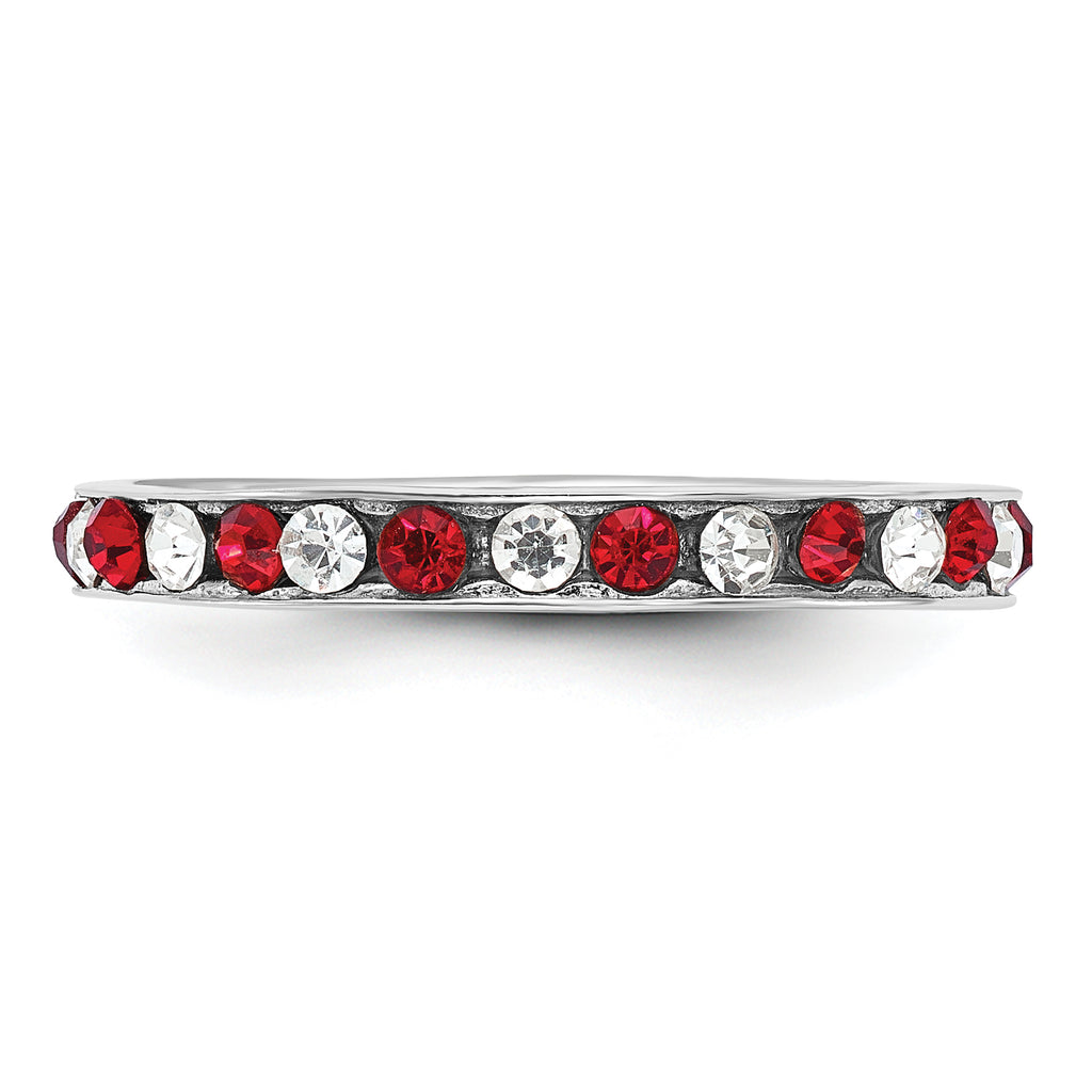 Sterling Silver Rhodium-plated Red and White Crystal Eternity Band