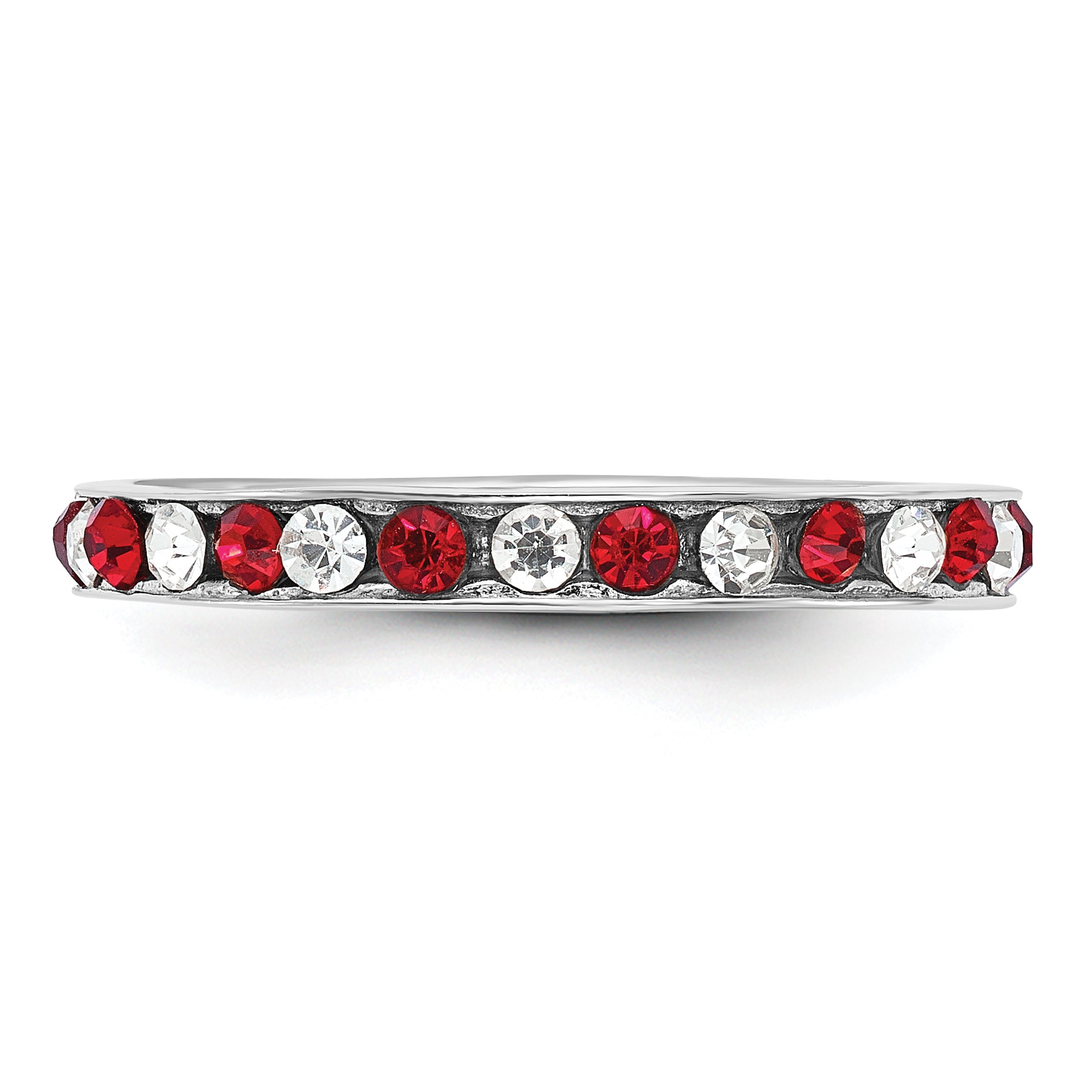 Sterling Silver Rhodium-plated Red and White Crystal Eternity Band