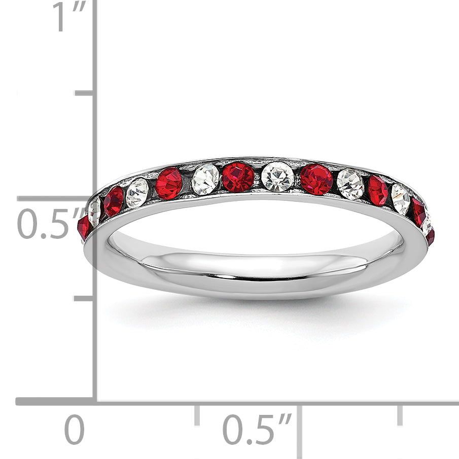 Sterling Silver Rhodium-plated Red and White Crystal Eternity Band
