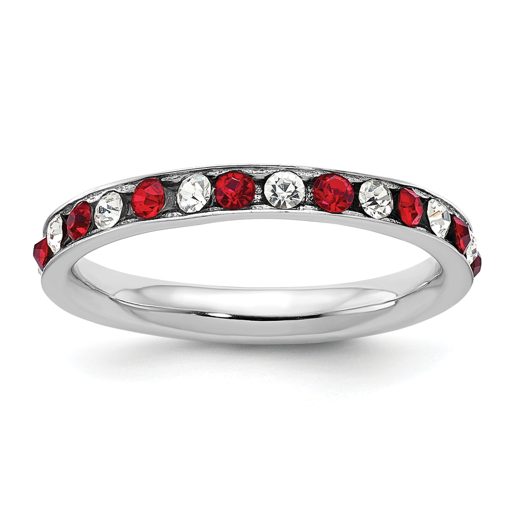 Sterling Silver Rhodium-plated Red and White Crystal Eternity Band