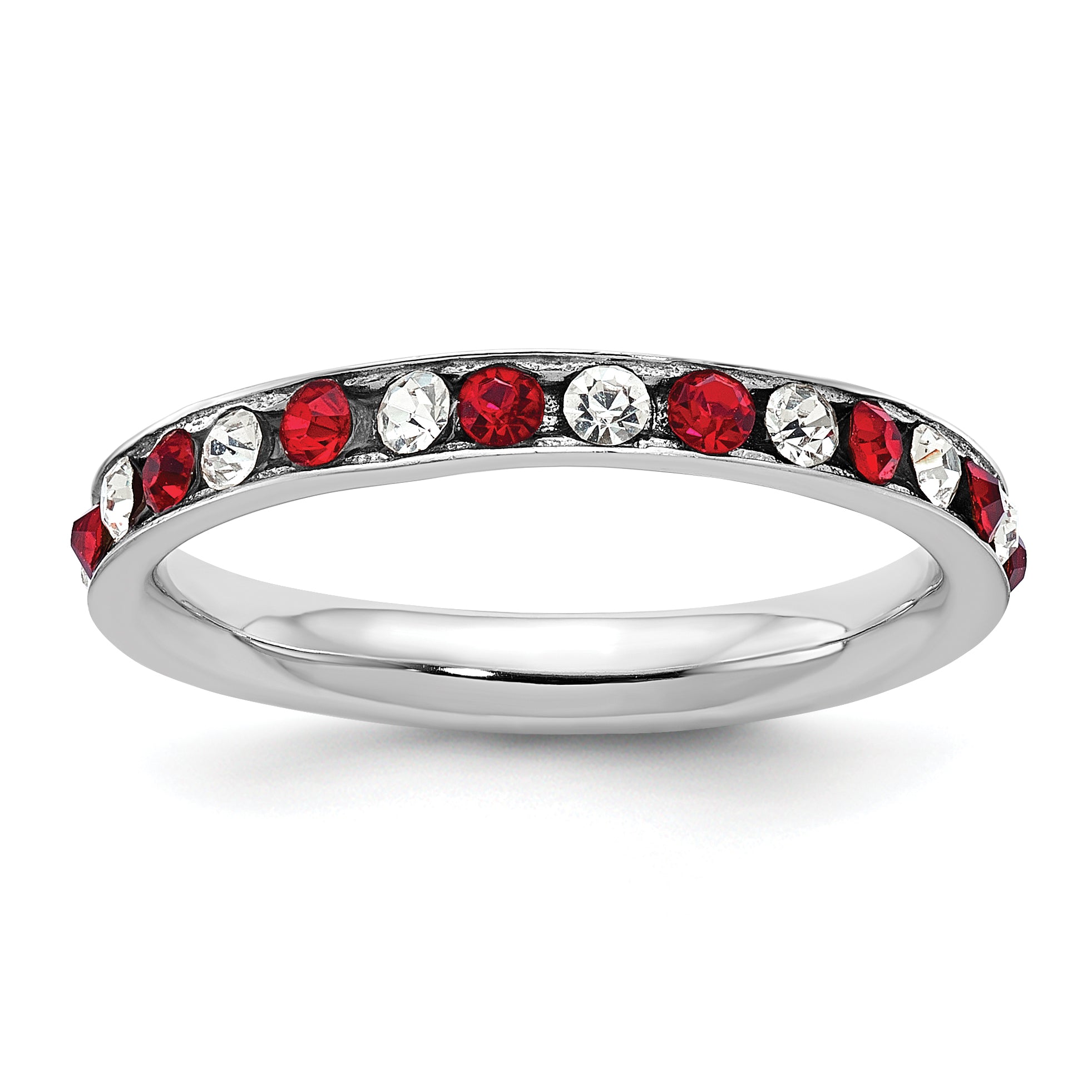 Sterling Silver Rhodium-plated Red and White Crystal Eternity Band