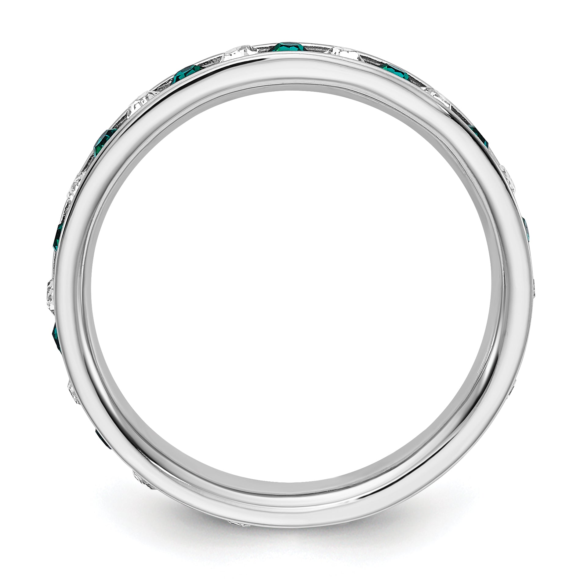 Sterling Silver Rhodium-plated Green and White Crystal Eternity Band