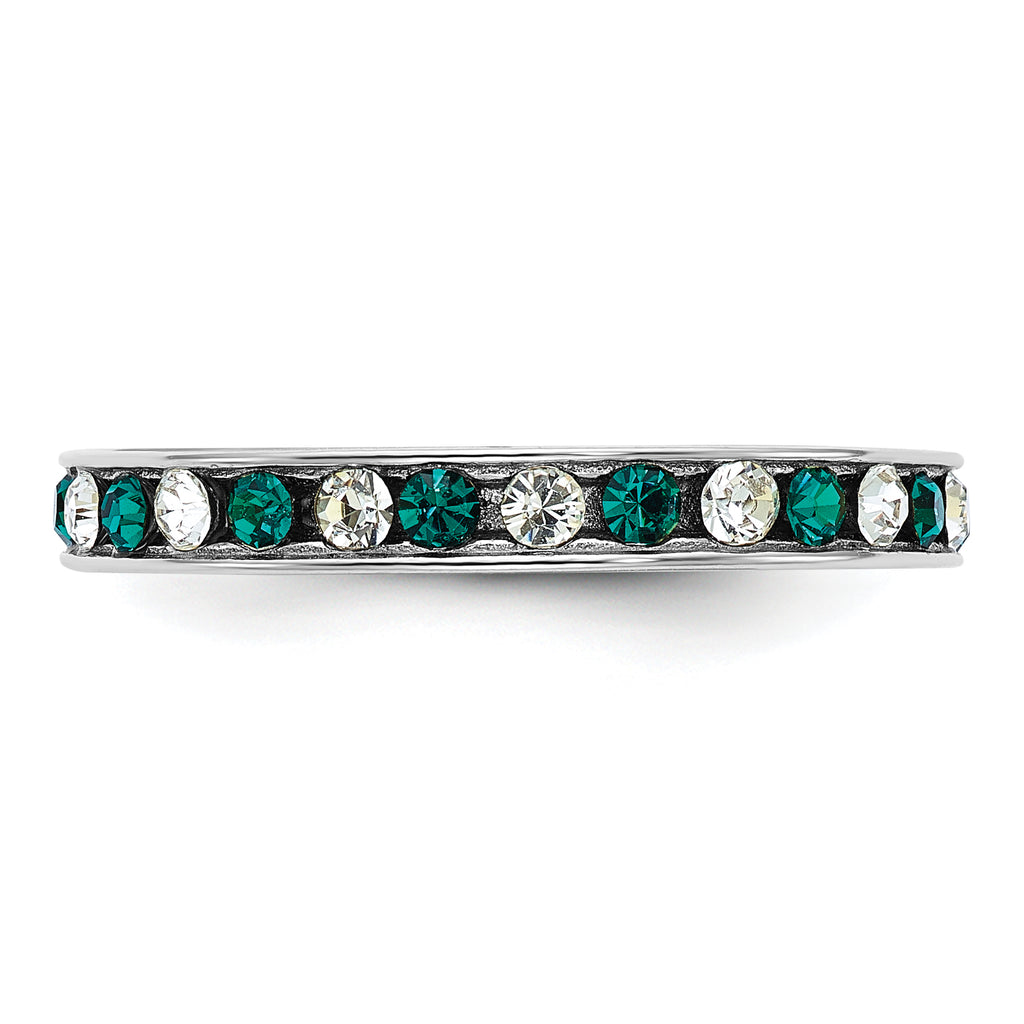 Sterling Silver Rhodium-plated Green and White Crystal Eternity Band