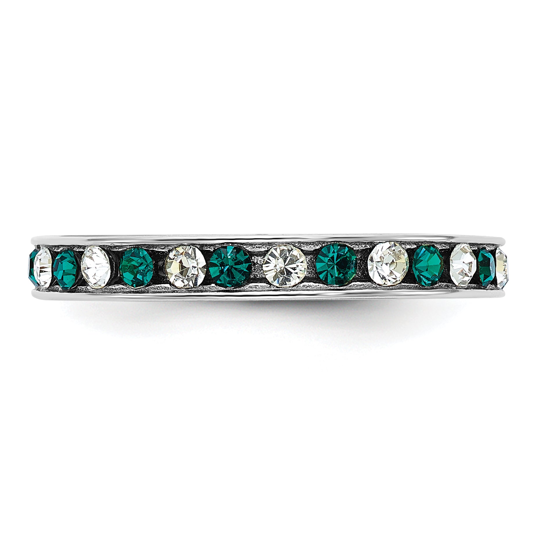 Sterling Silver Rhodium-plated Green and White Crystal Eternity Band