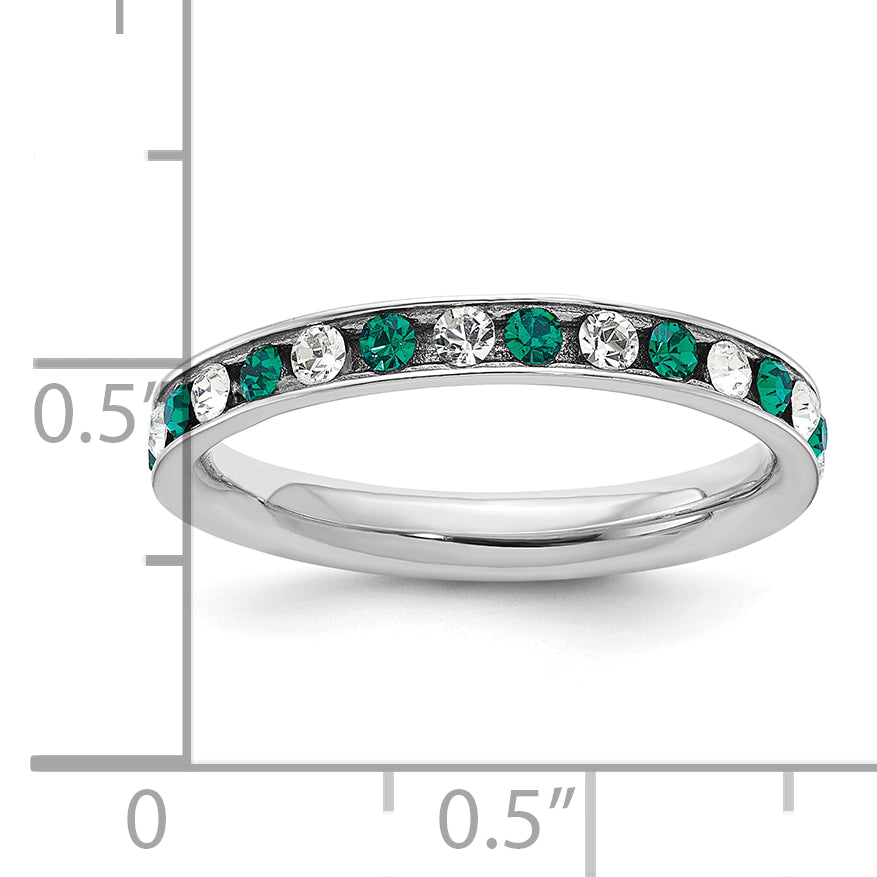 Sterling Silver Rhodium-plated Green and White Crystal Eternity Band