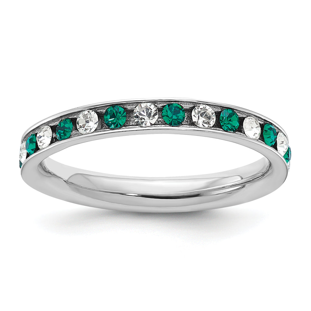 Sterling Silver Rhodium-plated Green and White Crystal Eternity Band