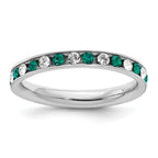 Sterling Silver Rhodium-plated Green and White Crystal Eternity Band