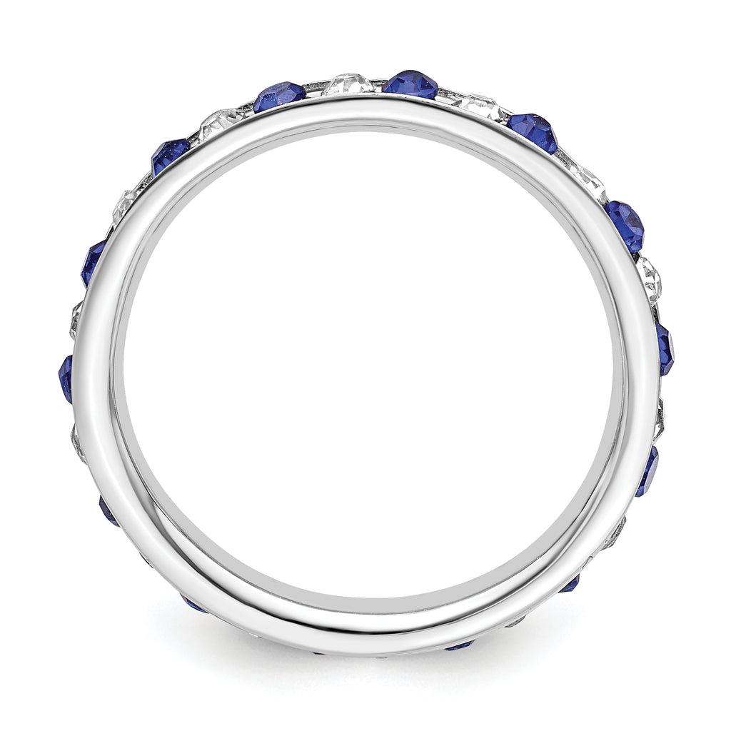 Sterling Silver Rhodium-plated Blue and White Crystal Eternity Band