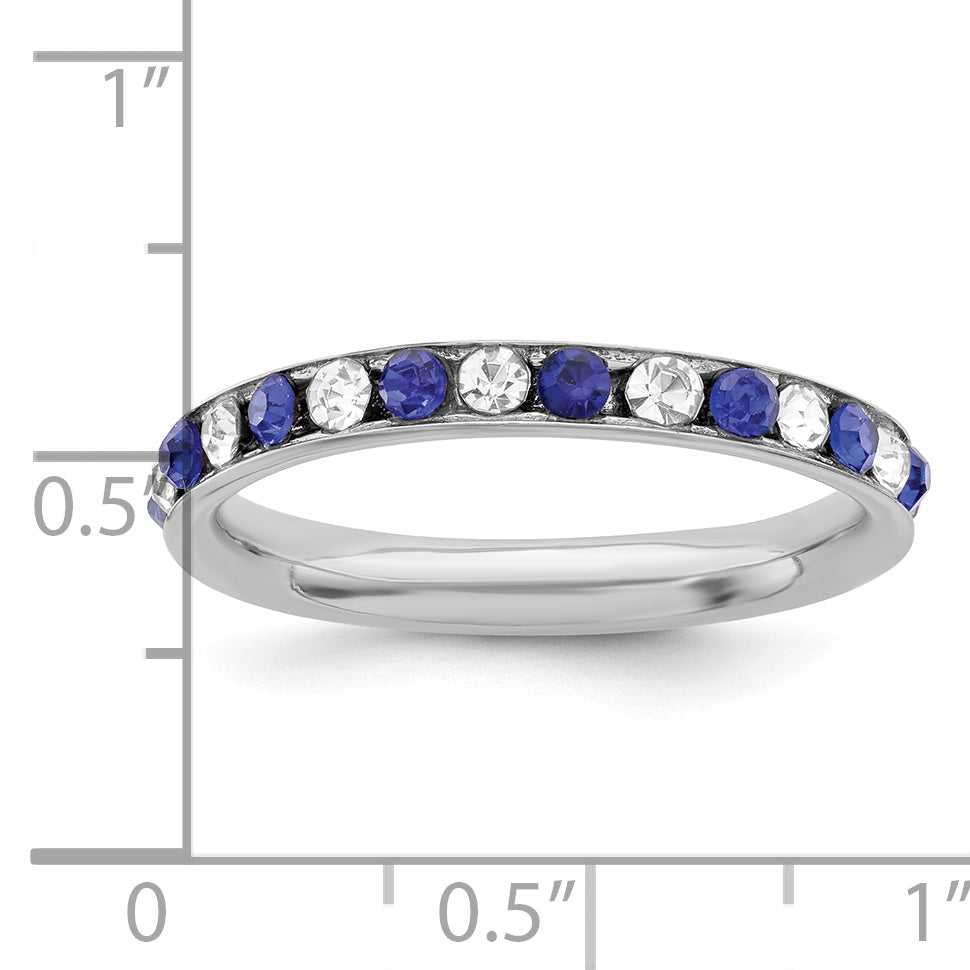 Sterling Silver Rhodium-plated Blue and White Crystal Eternity Band Size 8