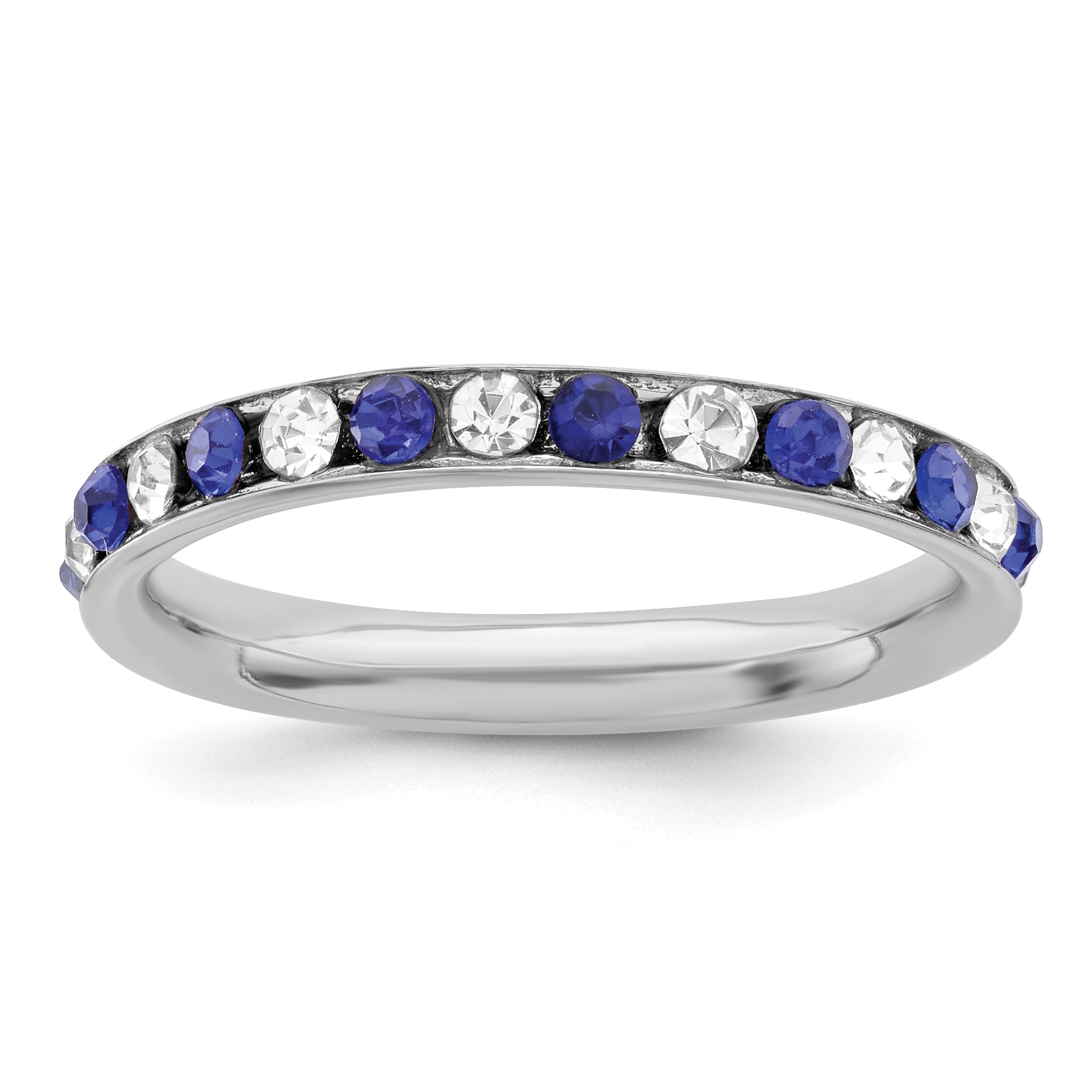 Sterling Silver Rhodium-plated Blue and White Crystal Eternity Band Main image